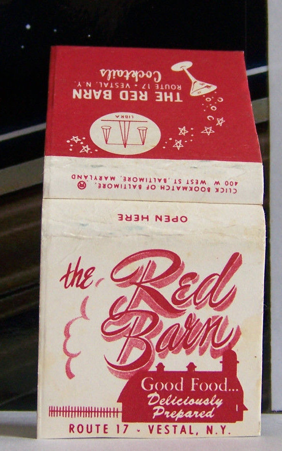 Rare Vintage Matchbook Cover E1 New York Vestal Red Barn Cocktails Drinking Bar