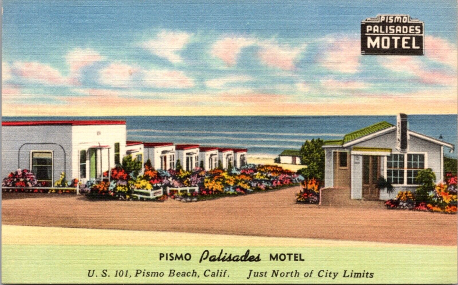 Linen Postcard Pismo Palisades Motel U.S. 101 in Pismo Beach, California