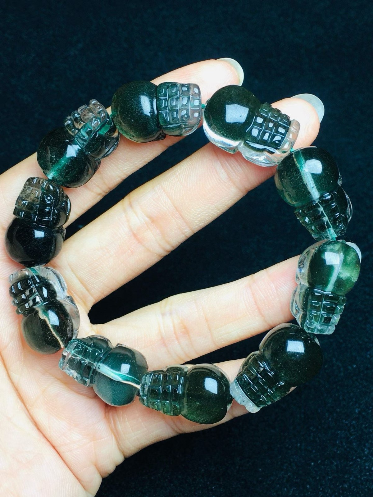 Natural Brazilian Green Phantom Quartz Pi Xiu Bracelet