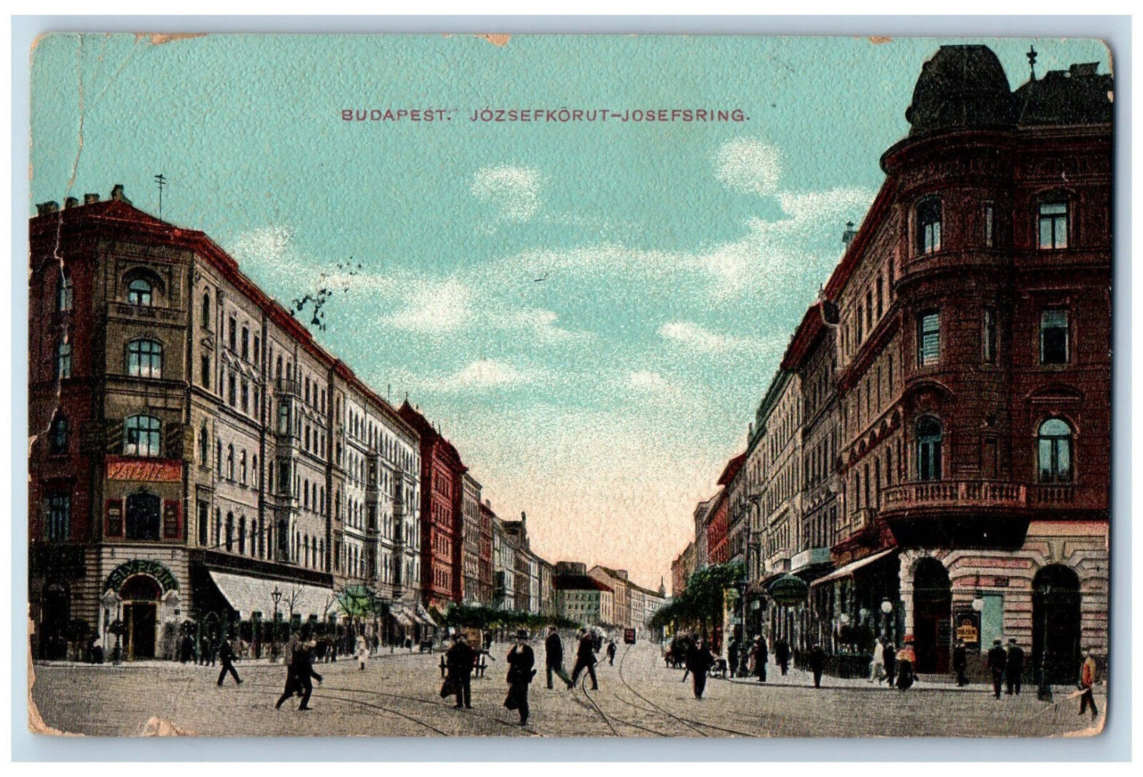 Budapest Hungary Postard Jozsef Korut-Josef Ring Street View 1912 Posted
