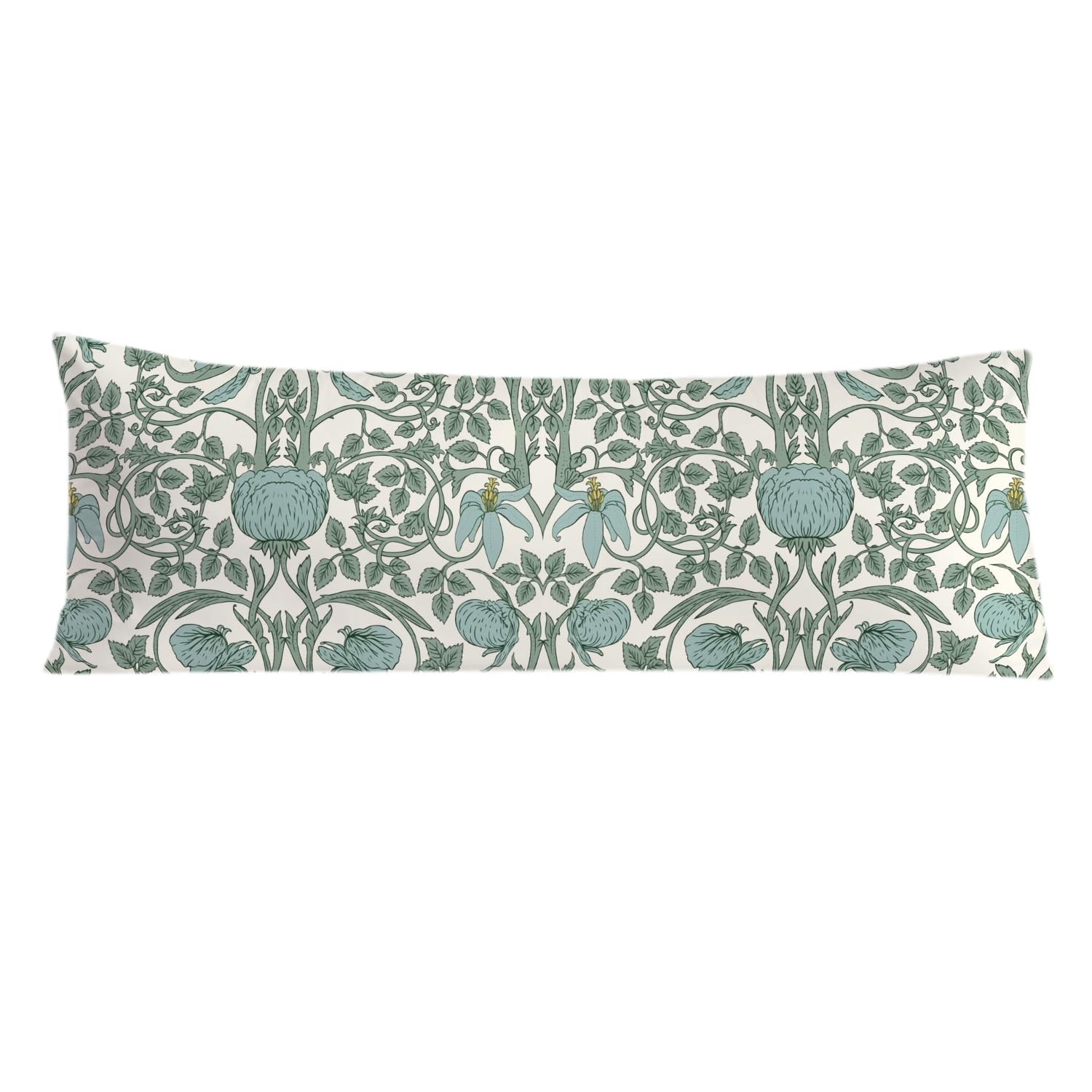 Vintage Green Floral 20x54 Body Pillow Cover, Cottagecore Room Decor, Retro Gree