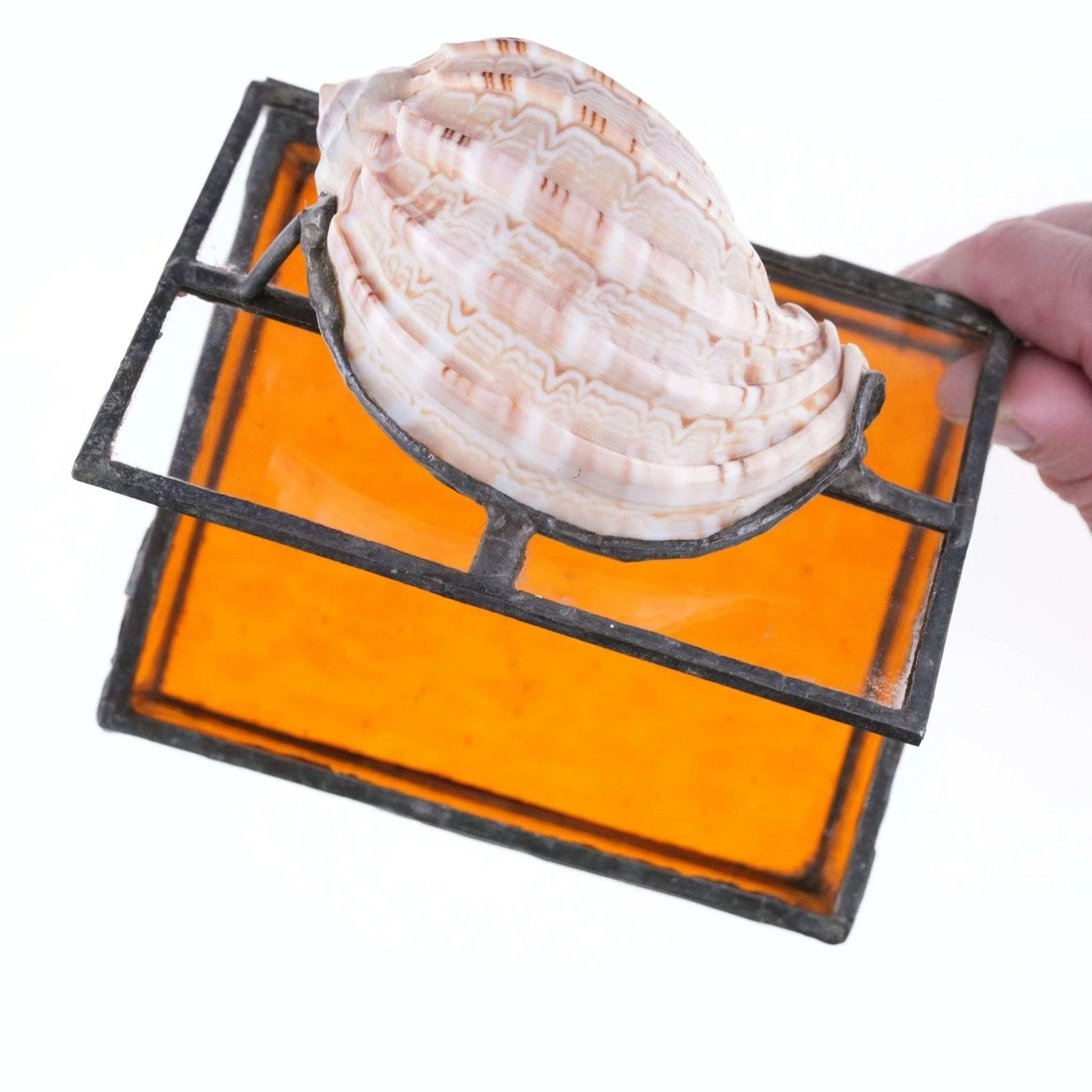 c1970\'s Leaded glass and Seashell jewelry box