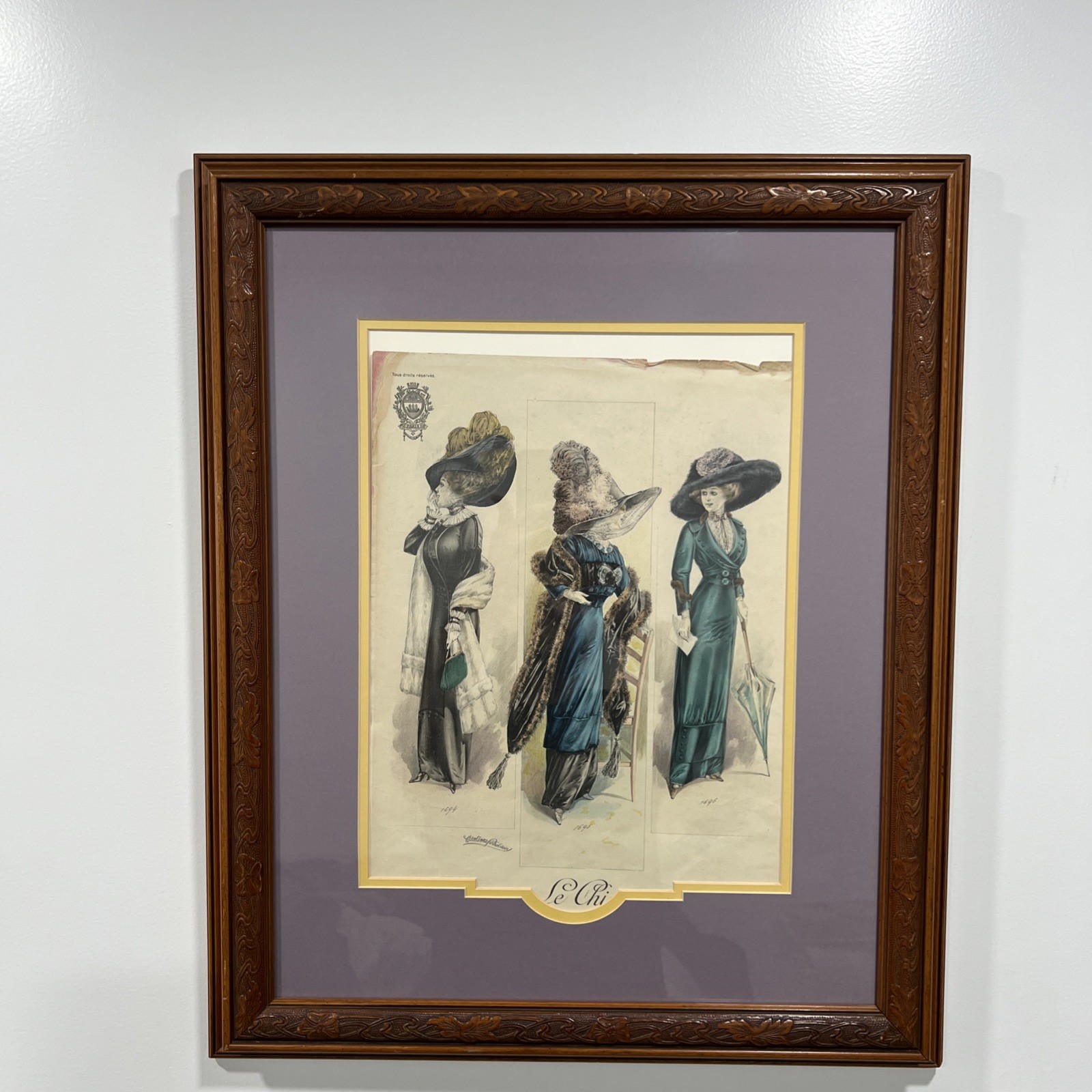 Antique Print Fashion Costumes Dresses Ateliers Finkelstein -1900s Wooden Frame
