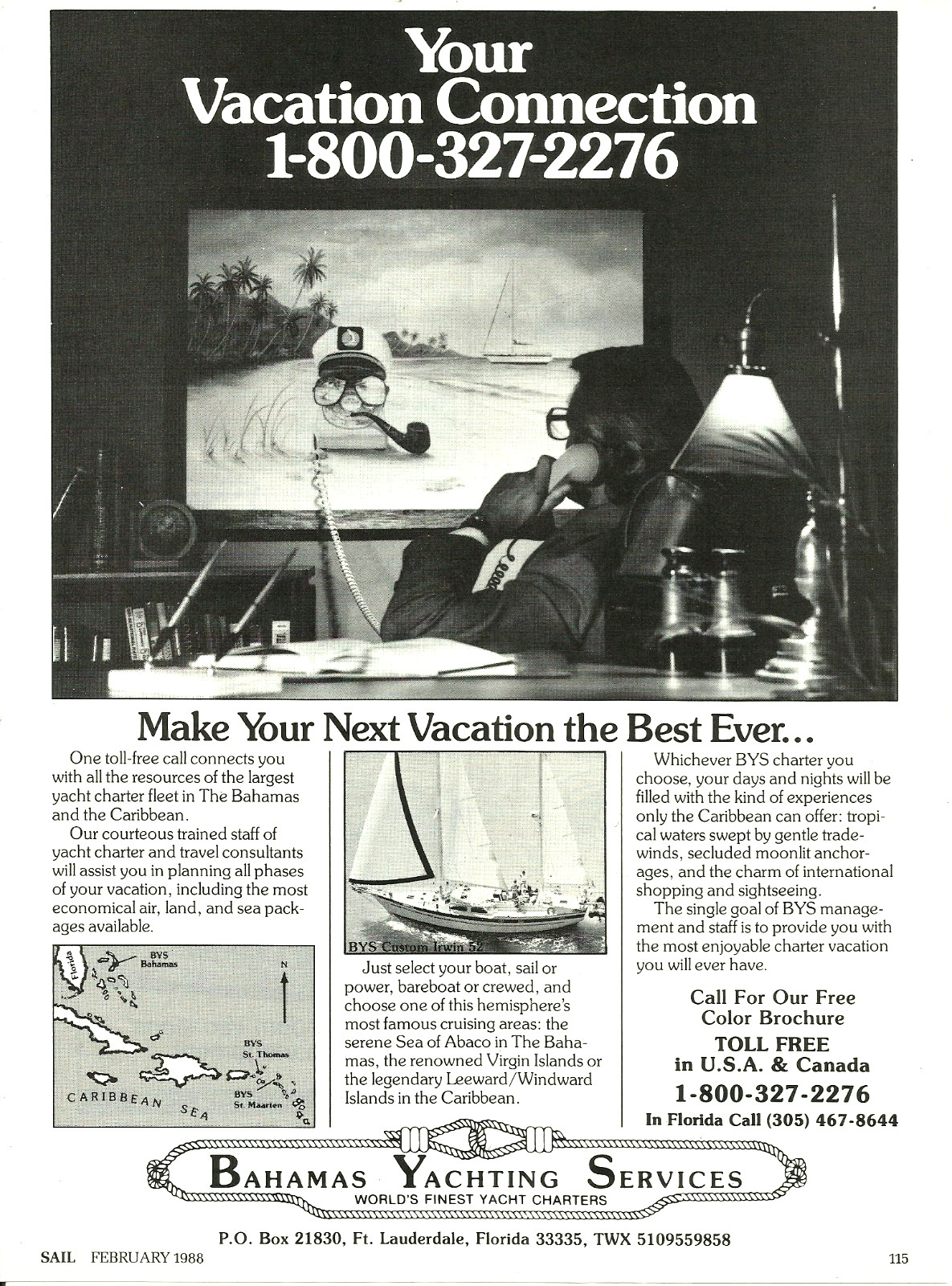 1988 Bahamas Yachting Services Custom Irwin 52 Yacht Charter vintage Print AD
