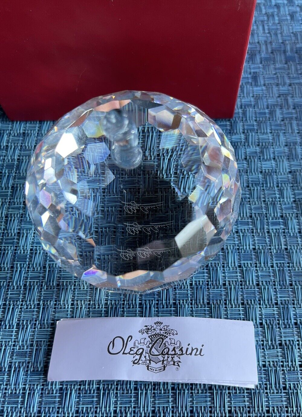Oleg Cassini Crystal Apple Paperweight Signed Etched Faceted New In Box