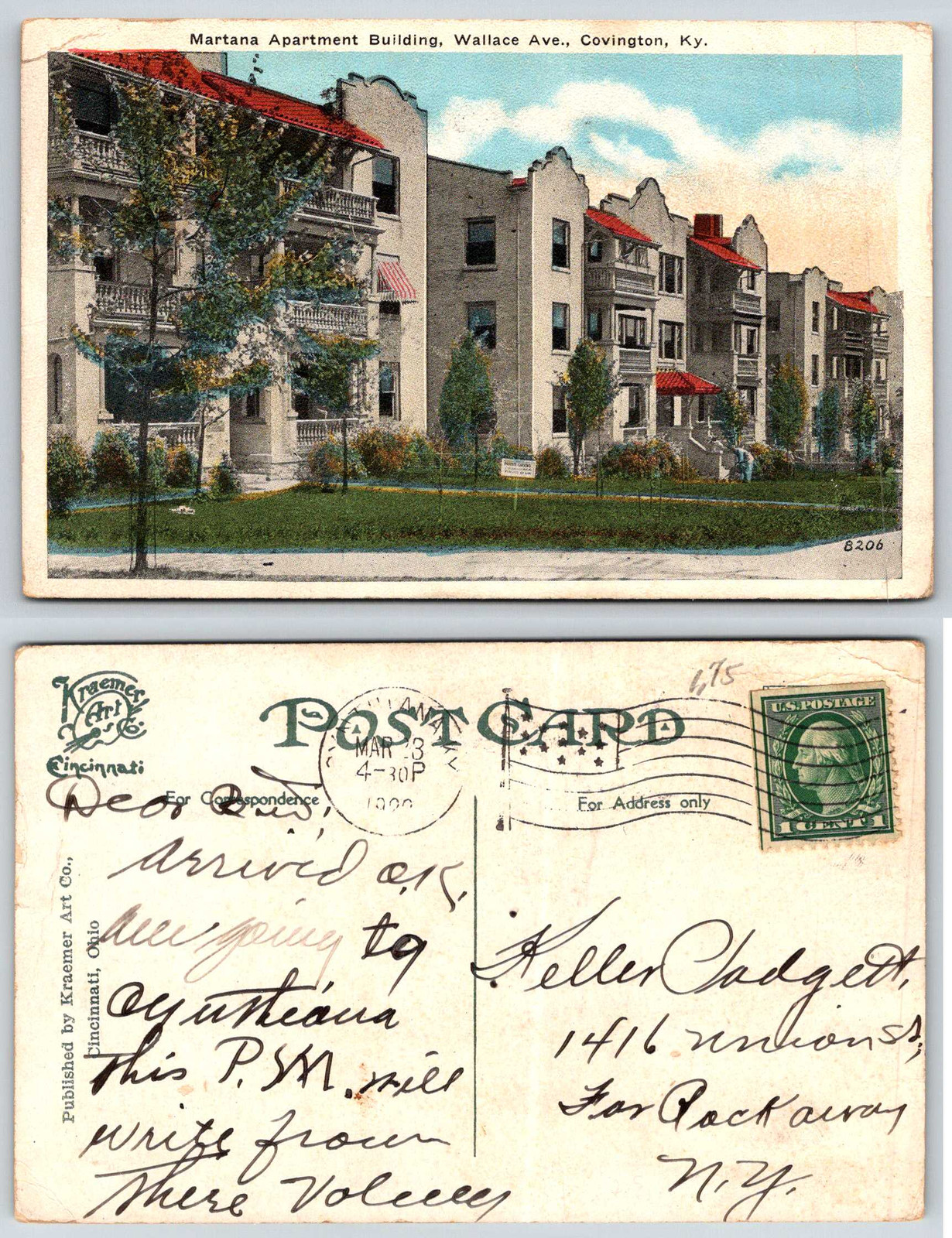 Covington Kentucky MARTANA APARTMENT BUILDING ON WALLACE AVE 1920 Postcard W539