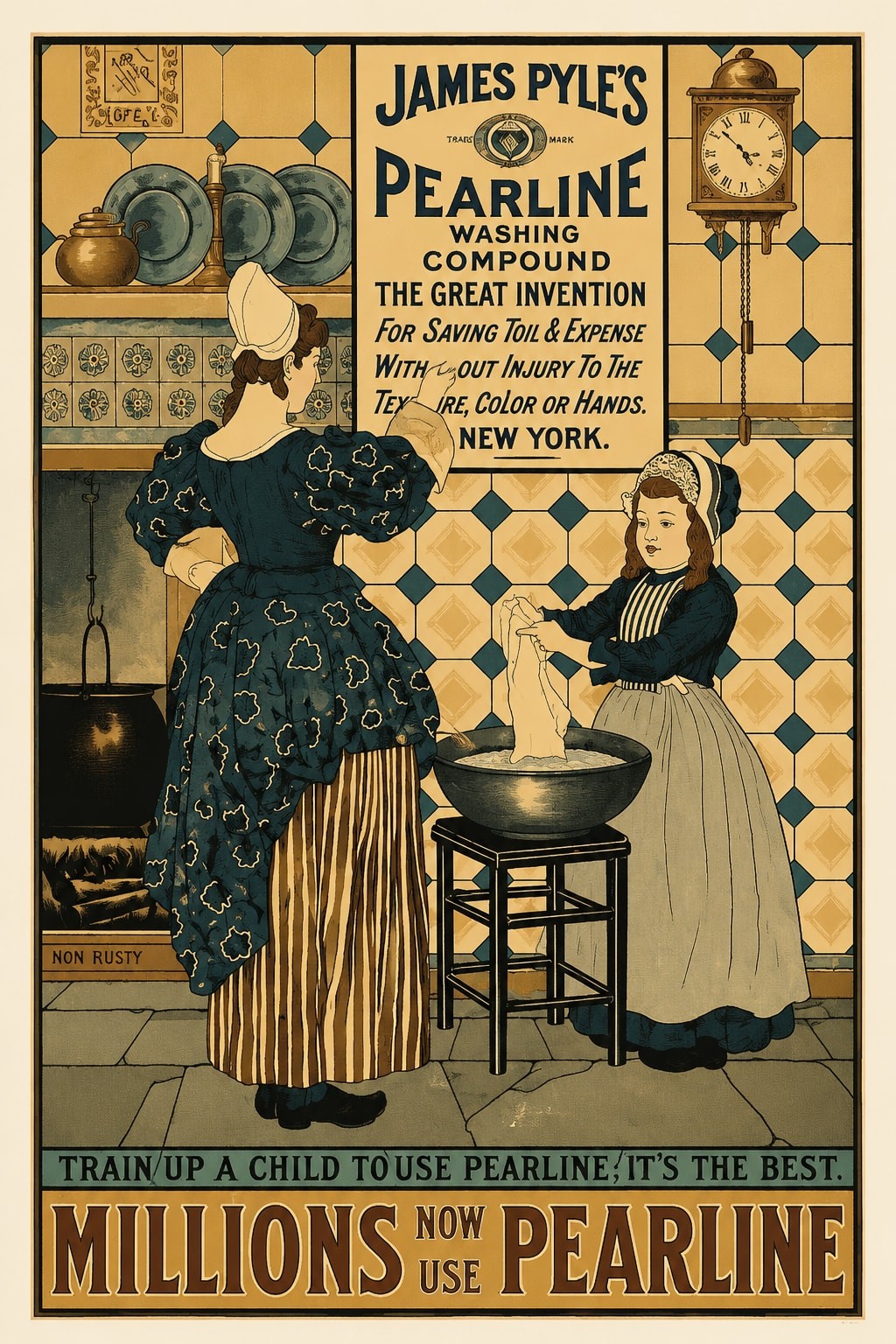 Vintage 1890s Pearline Washing Compound Ad Poster🗞️ 24x36” Premium Matte Paper
