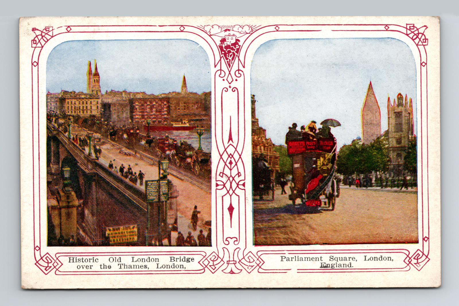 Old London Bridge Parliament Square London England Vintage Postcard