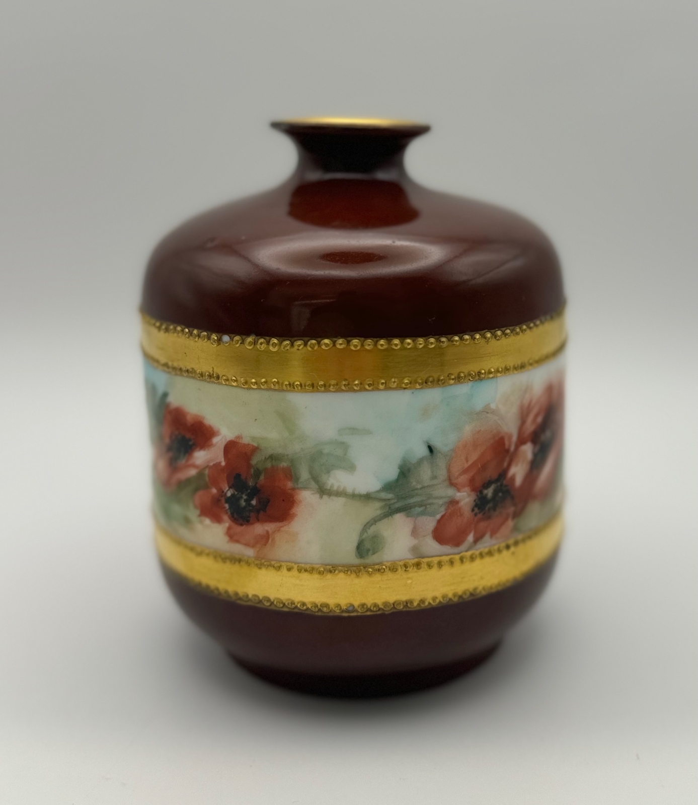 Rare Antique Rosenthal Selb Bavaria Vase c. 1901 Crimson Floral Gold