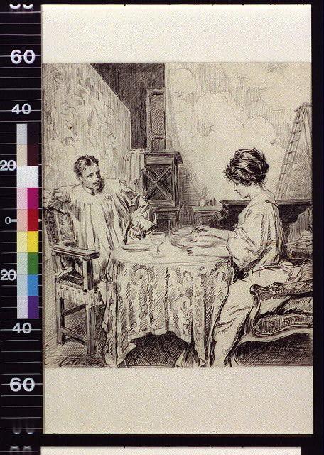 Charles Dana Gibson 1910 Couple Eating Drinking Conversation Illustration