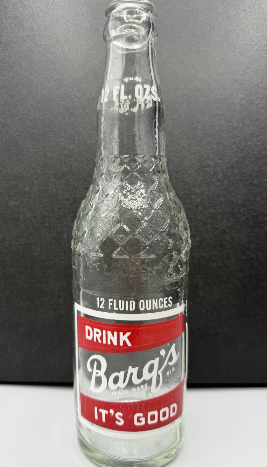 Vintage Barq’s Root Beer It’s Good Clear Bottle 12 Oz Stamped 5 69 20 Red White