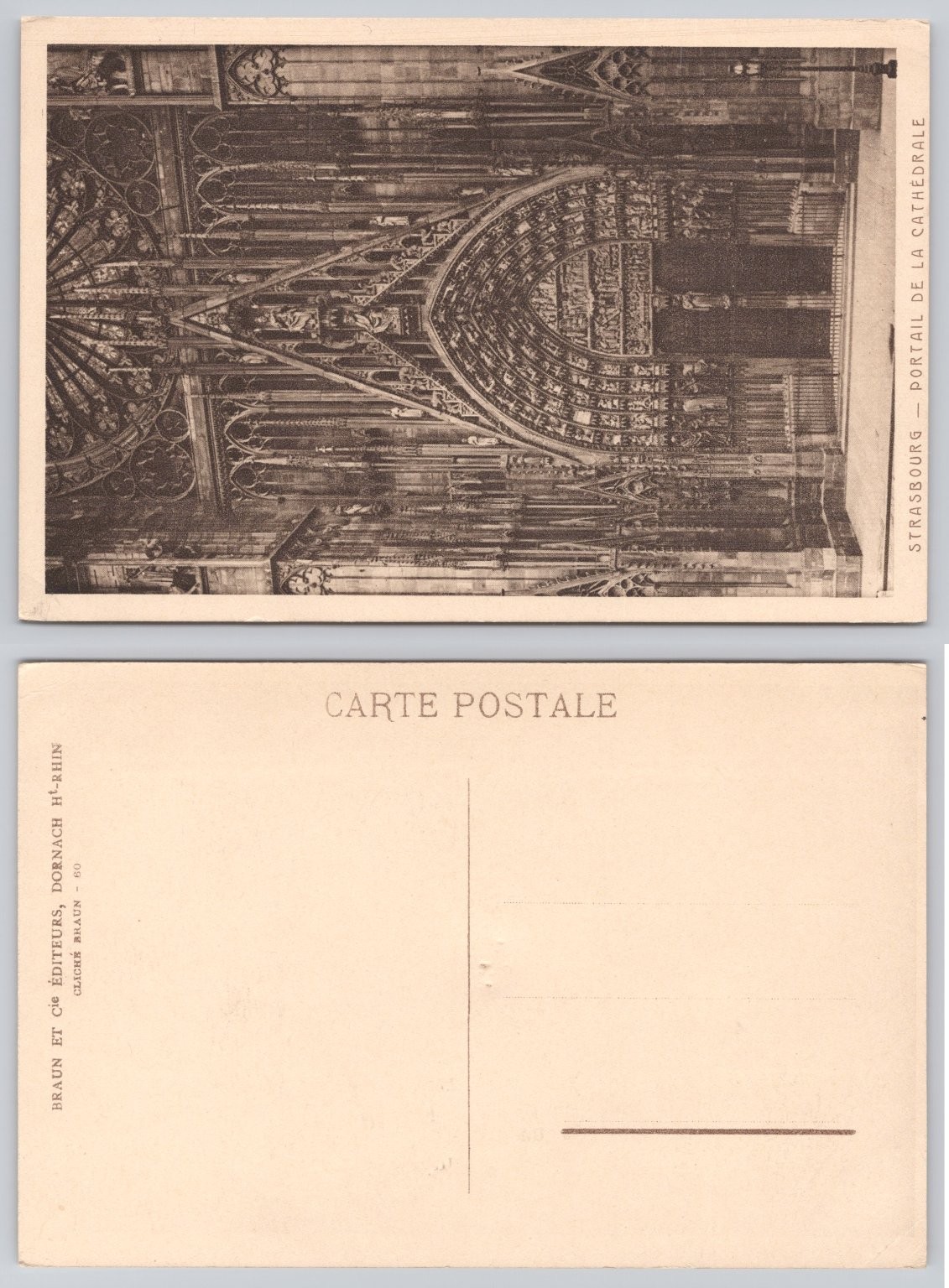 Strasbourg Cathedral Portal Antique Postcard Braun & Cie France Early 1900s