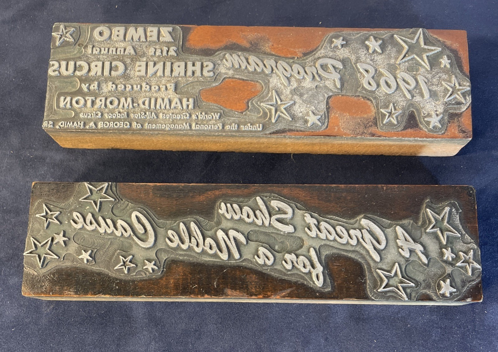 Vintage 1968 Zembo Shrine Circus Letterpress Blocks Hamid Morton Printing Cuts