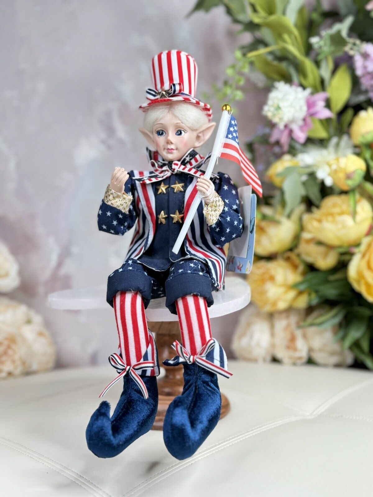 Cynthia Rowley 4th of July Patriotic American Elf Fairy Doll 16in Shelf Sitter