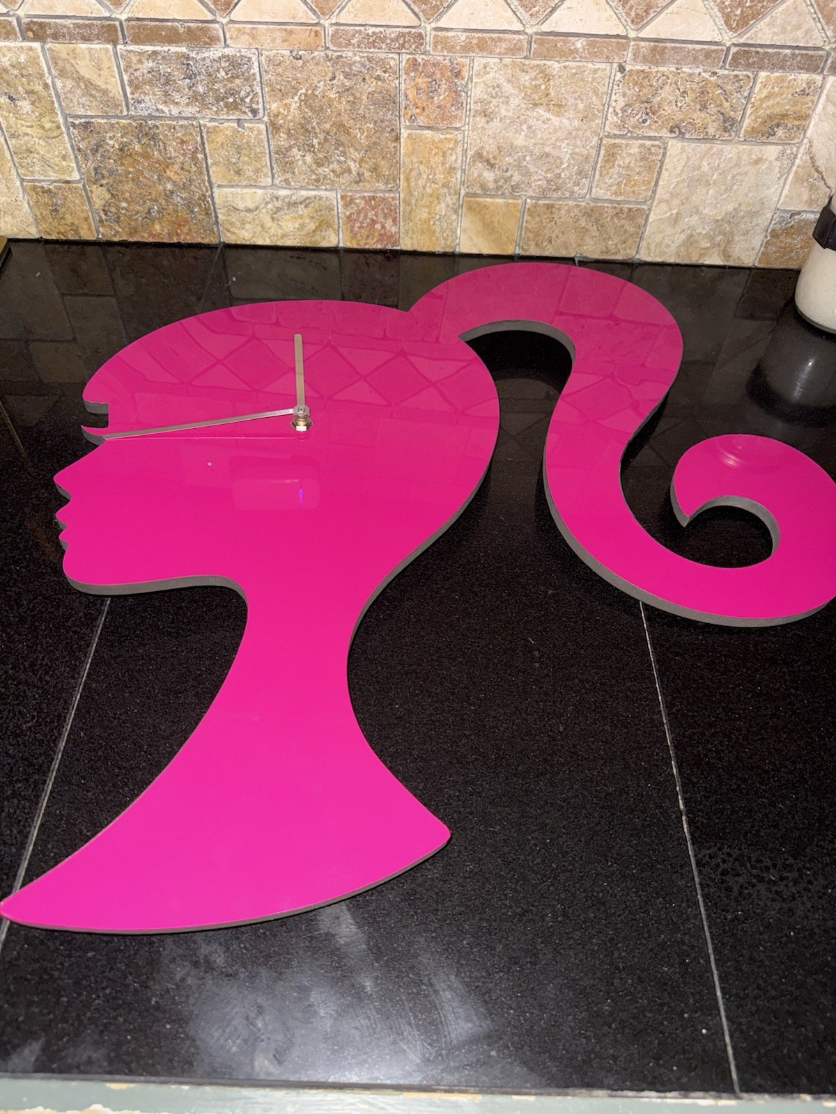 Mattel Barbie Silhouette Pink Analog Wall Clock Modern Plastic TV & Celebrities