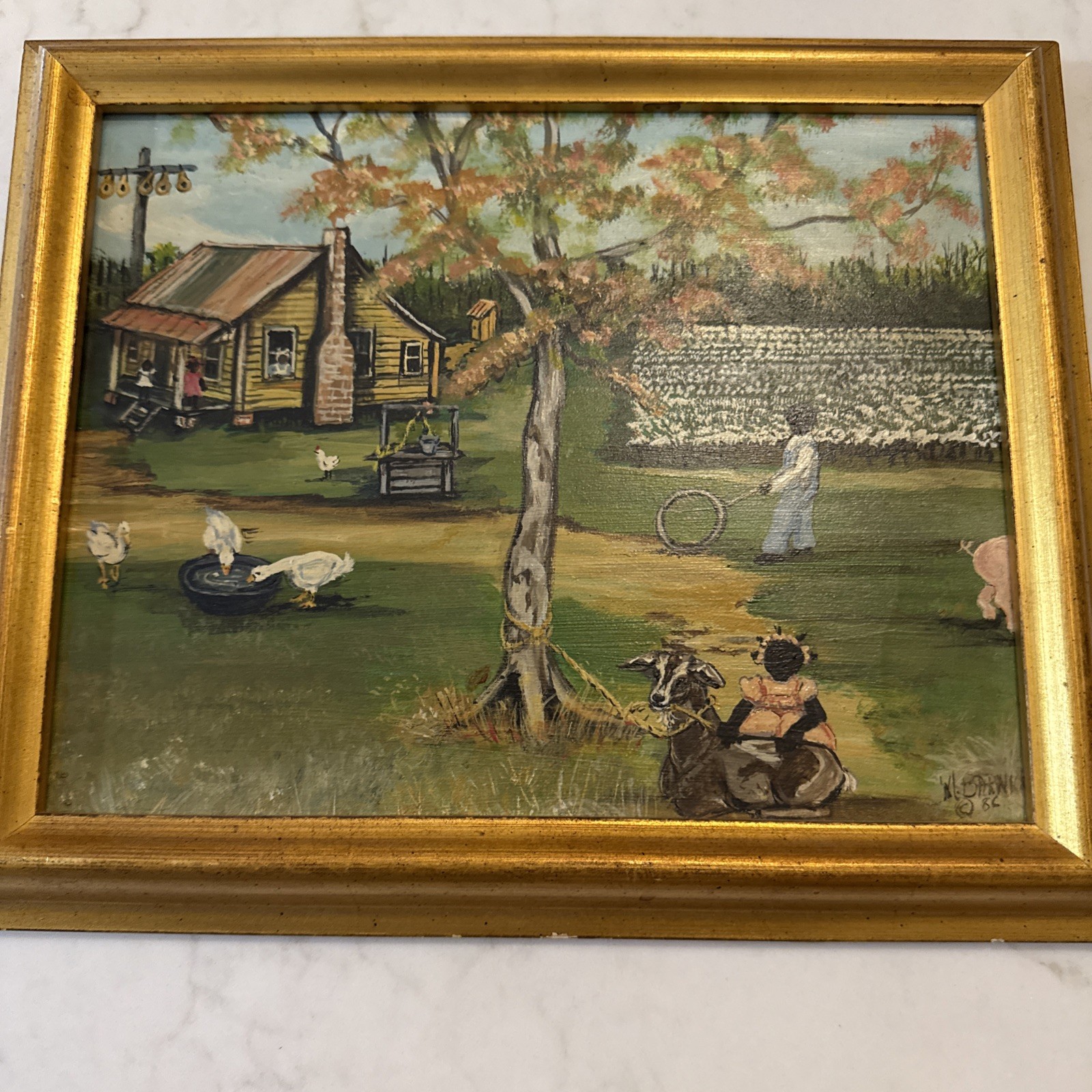 Mary Barwick Framed Black Americana Rural Farm Scene Print 1986 10x8 Mary Barwick Framed Black Americana Rural Farm Scene Print 1986 10x8