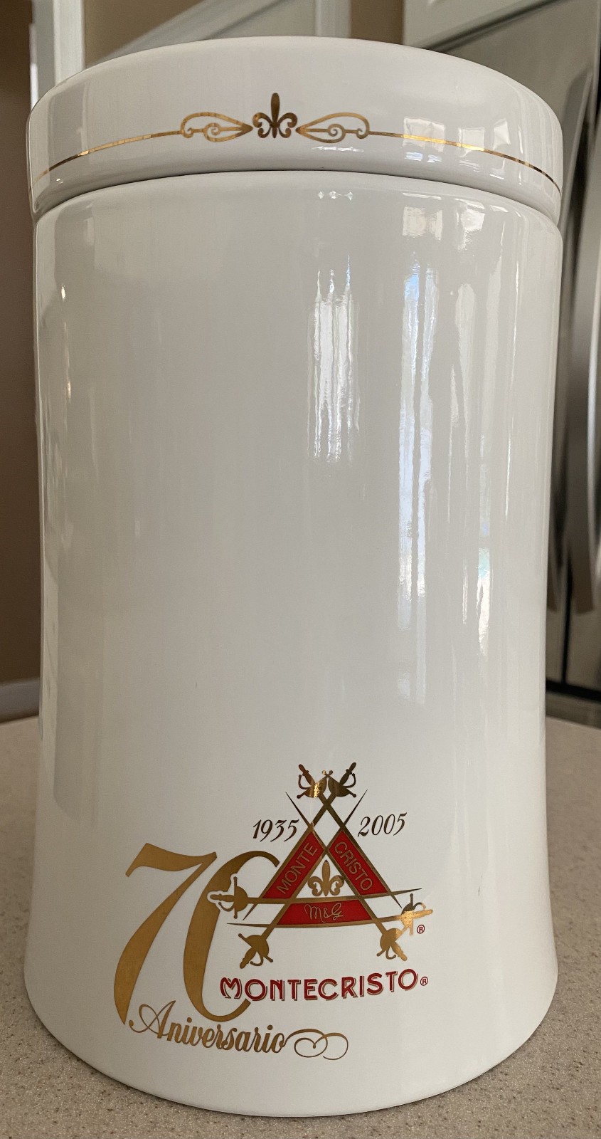 Vintage Montecristo 70th Anniversary Cigar Humidor Ceramic Jar - Mint