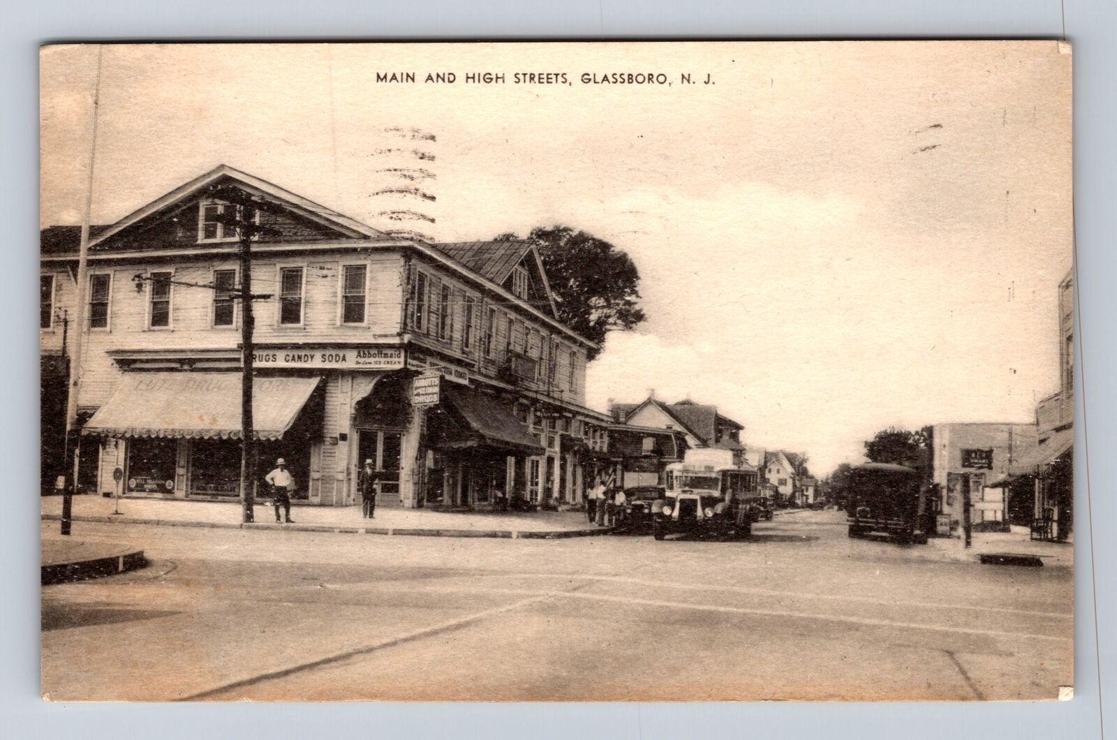 Glassboro NJ-New Jersey, Main & High Streets, Drugstore Vintage Postcard