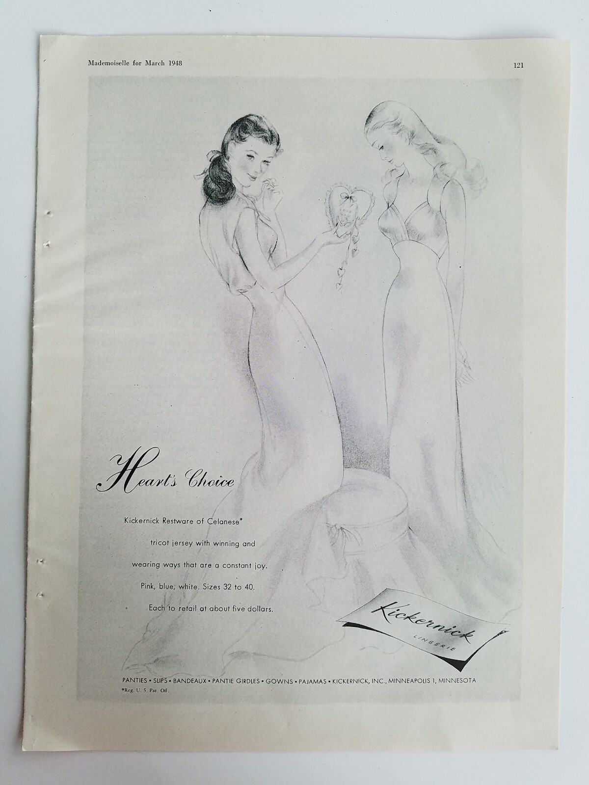 1948 Kickernick restware of Celanese Hearts Choice Women\'s gown lingerie ad
