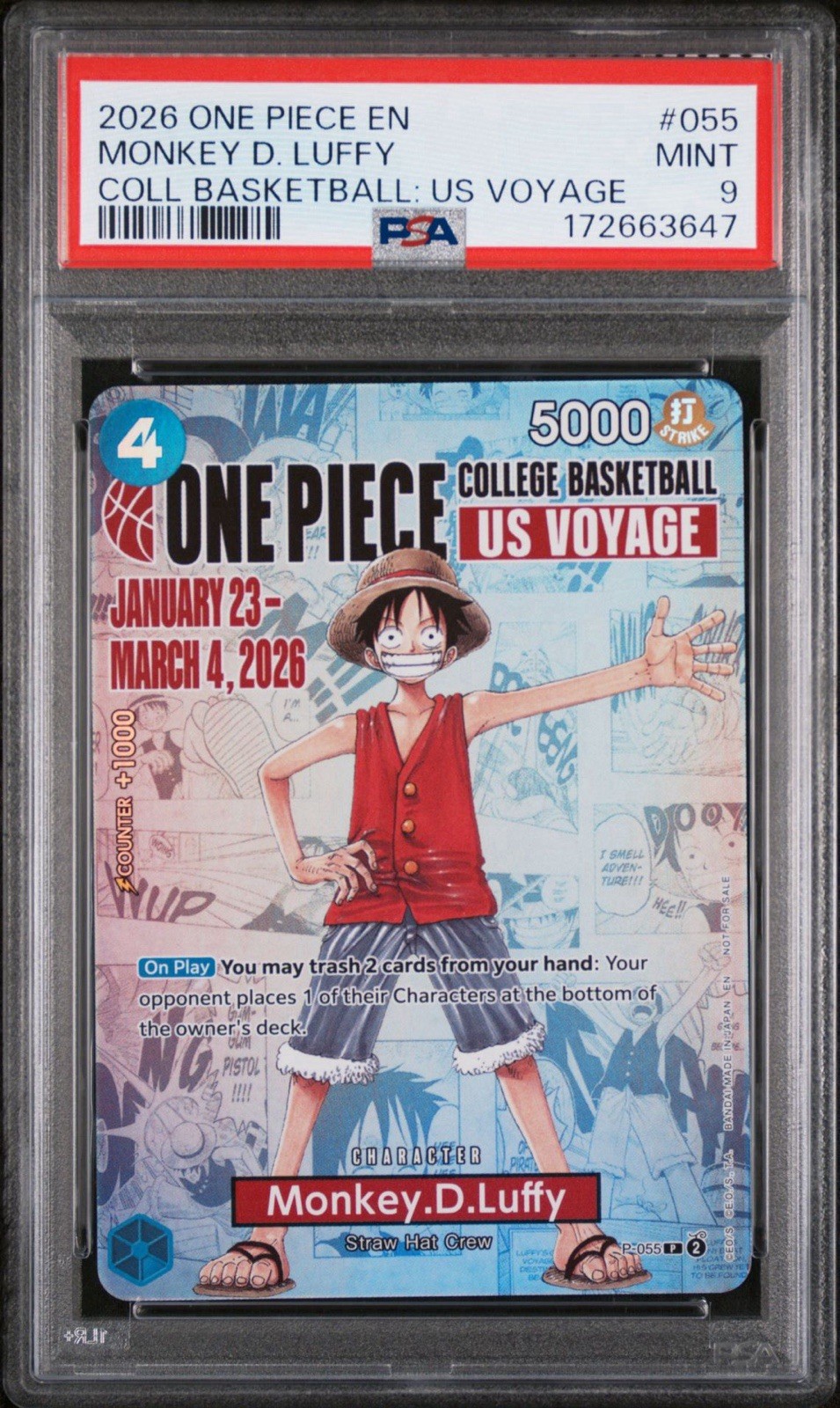 One Piece EN Monkey D. Luffy College Basketball: US Voyage #055 PSA 9