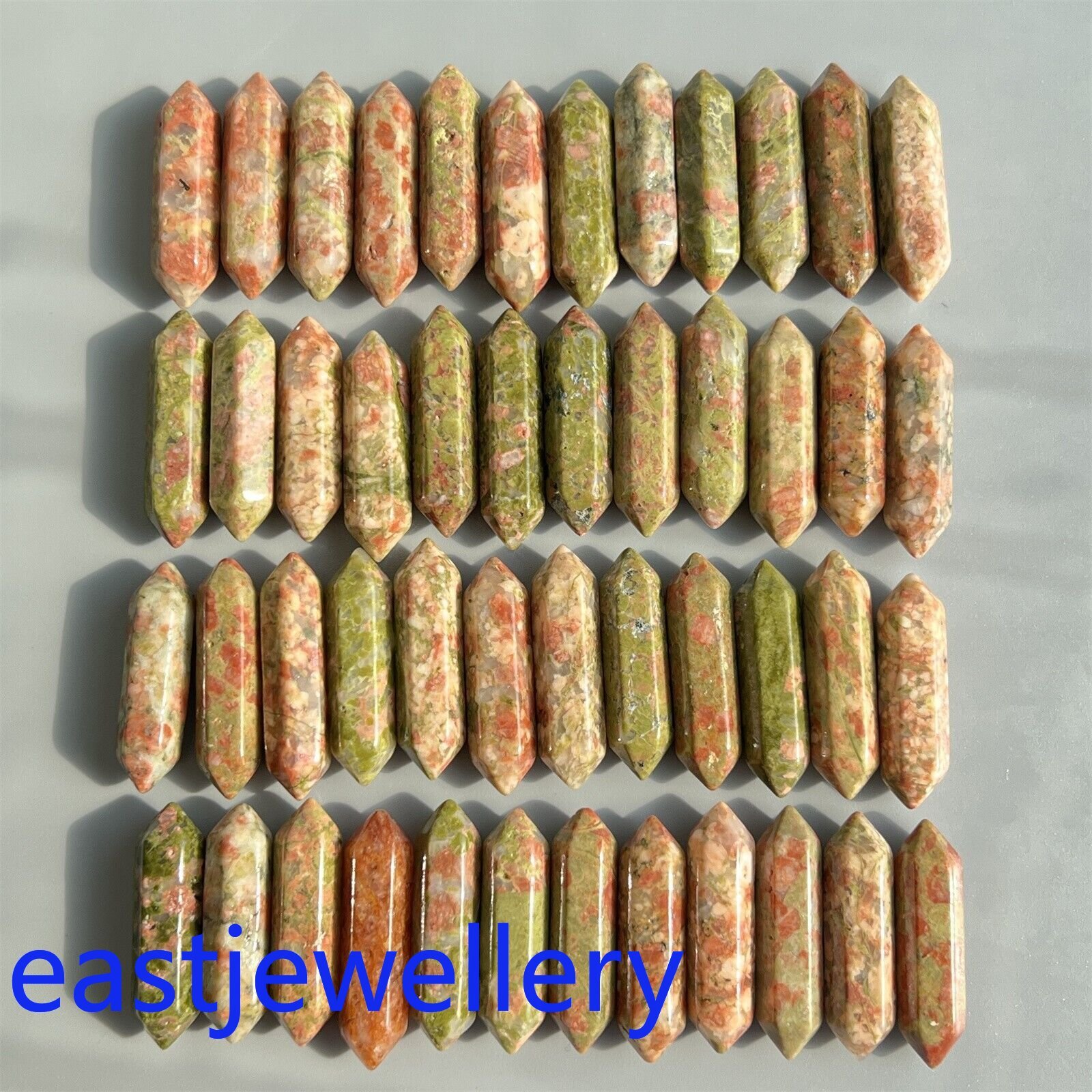 54pcs Wholesale natural gem unakite obelisk quartz crystal wand double point