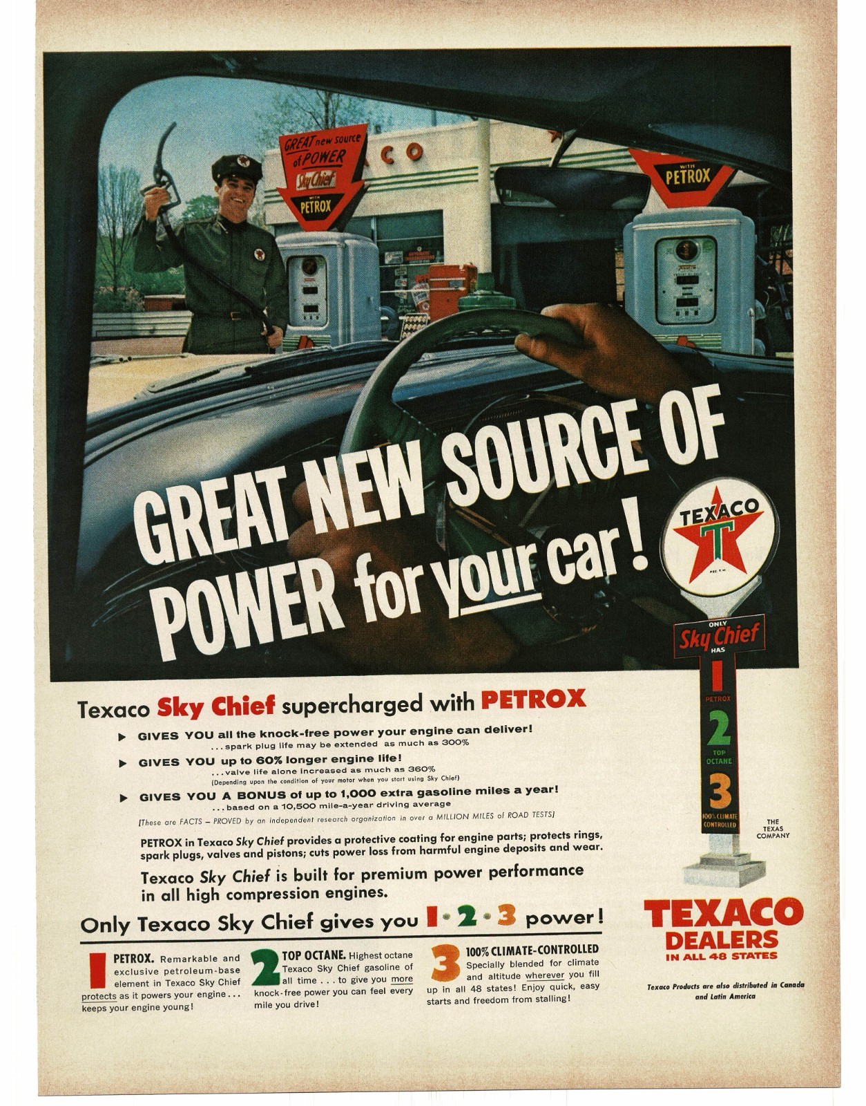 1956 Texaco Dealers Gas Station Attendant Service Man Sky Chief Print Ad 1