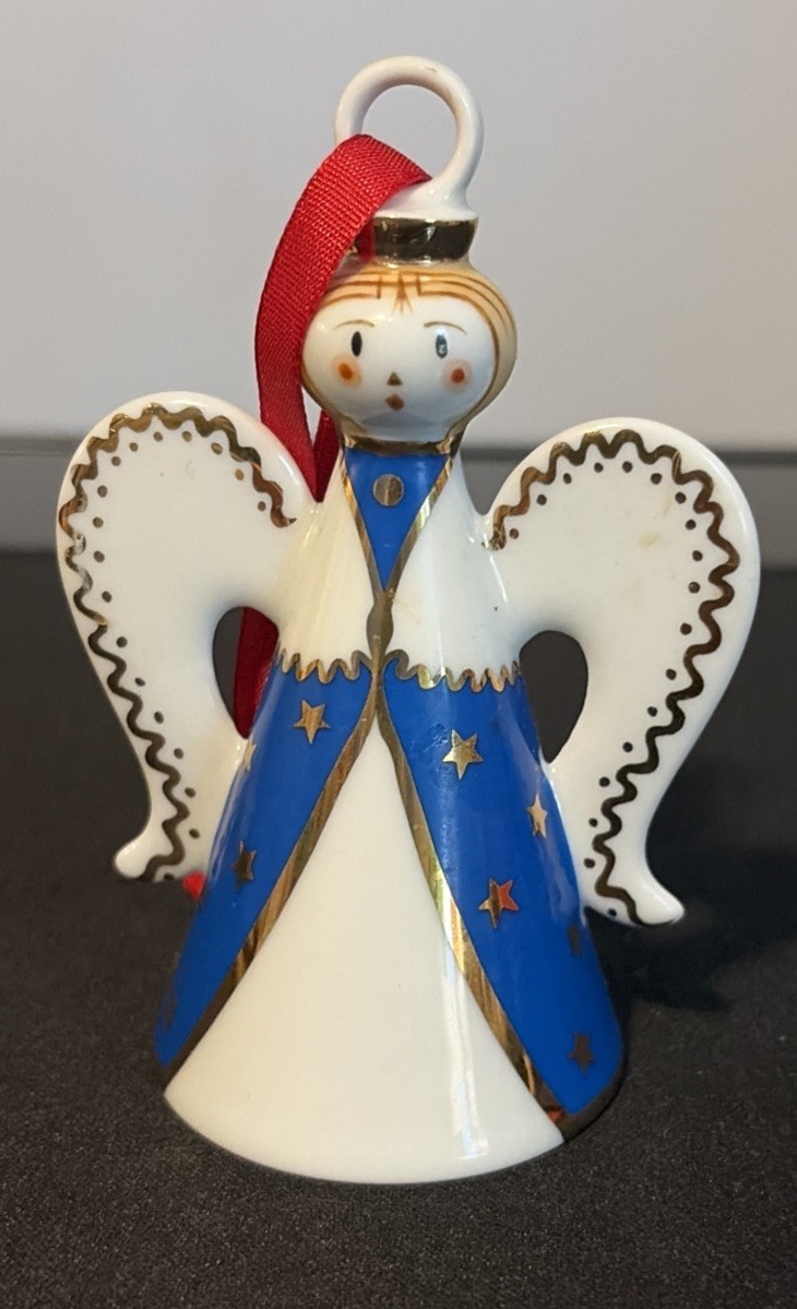 Vintage Villeroy & Boch porcelain angel bell Christmas ornament Blue White Gold Vintage Villeroy & Boch porcelain angel bell Christmas ornament Blue White Gold