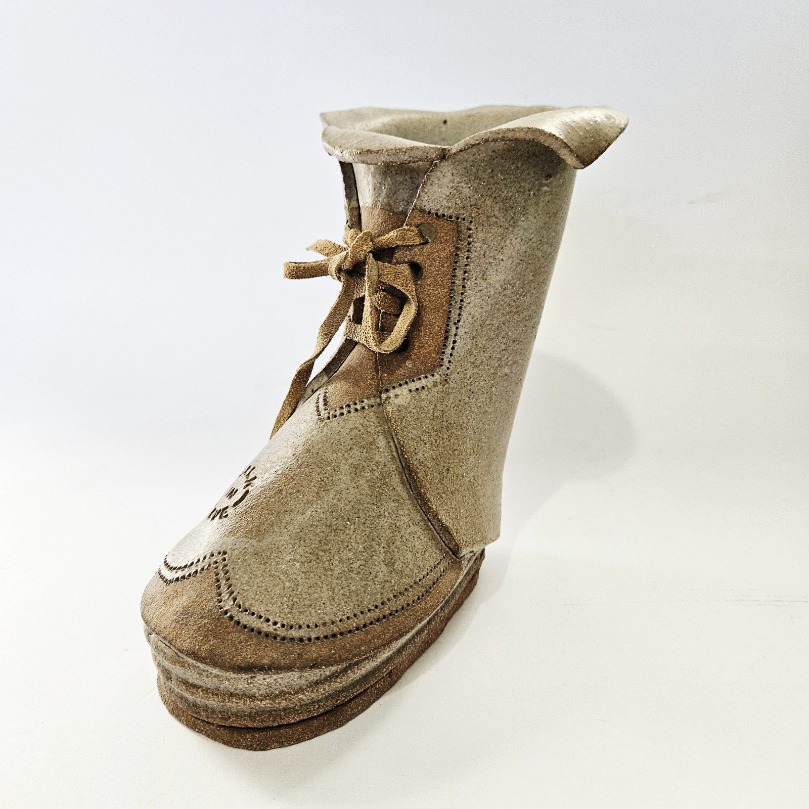 Cobbler Vtg Brown Clay Pottery Country Native Art Deco Rustic Boot Pottery USA 