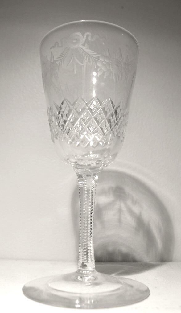 VICTORIAN ca1830 Beautiful Decorated Wine Glass Ground Pontil