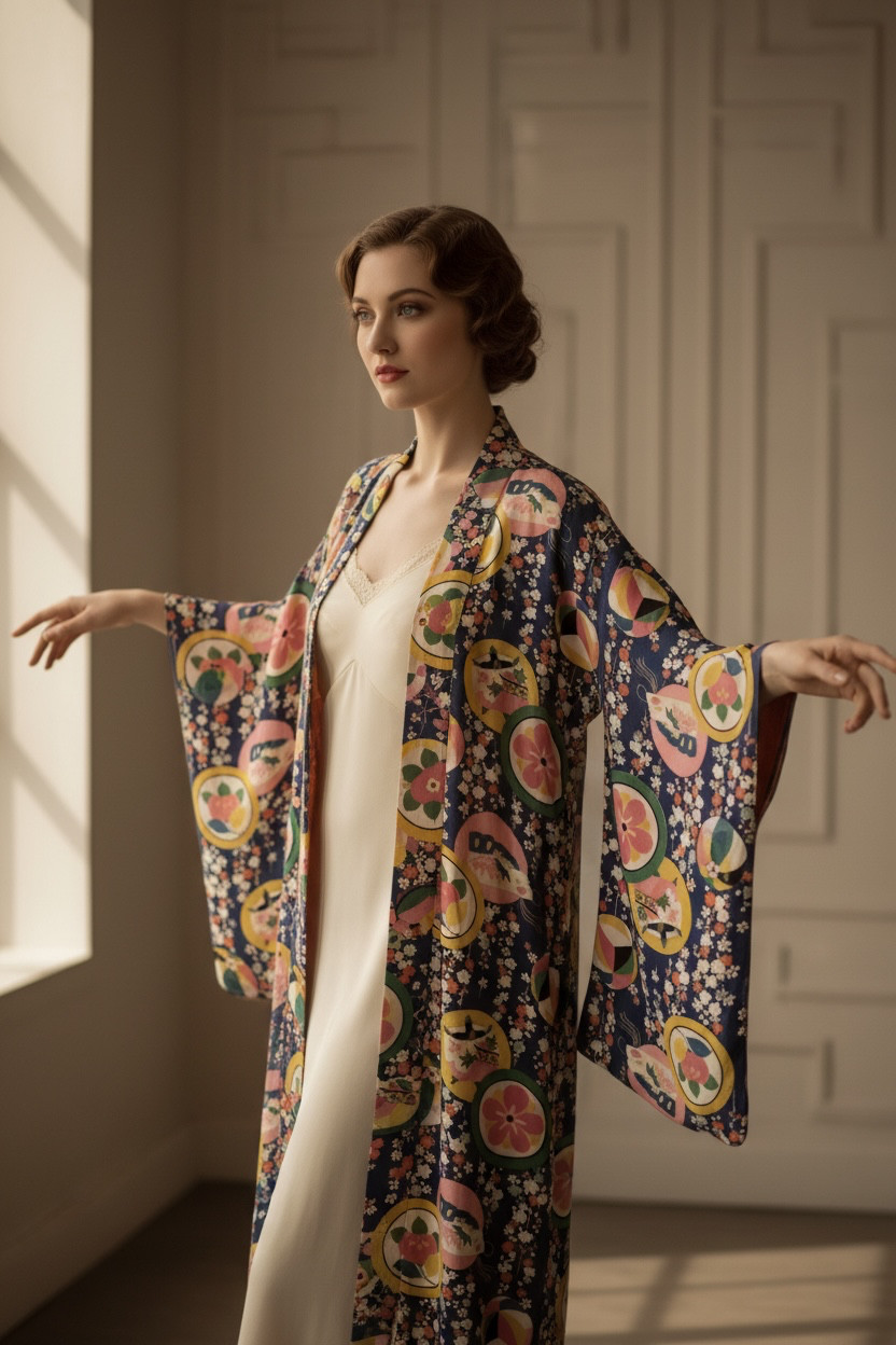 Vintage Full Length Kimono Vibrant Colors Beautiful Condition