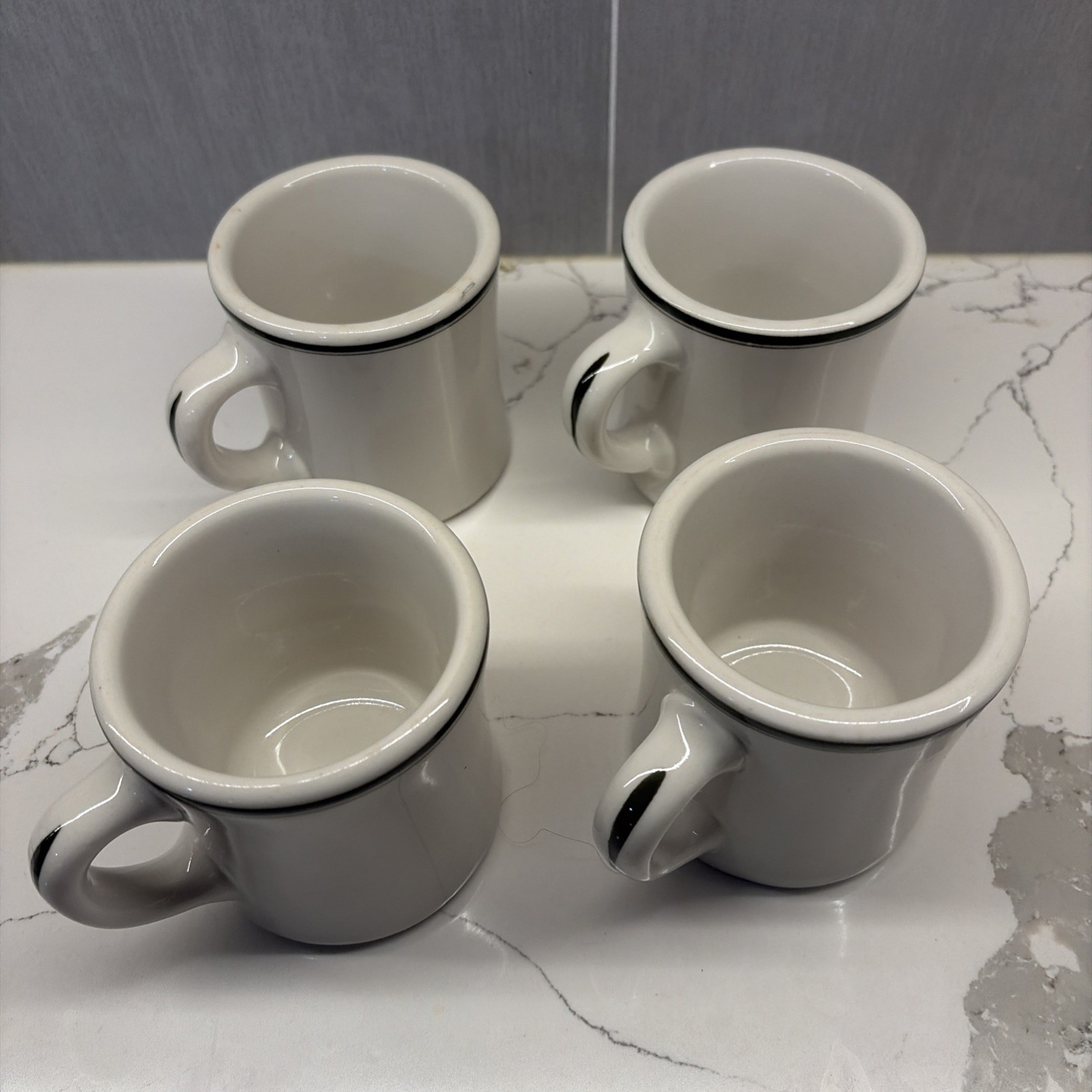 Vintage Victor Green Striped Heavy Coffee Restaurant Mug Set Of 4-Diner Ware