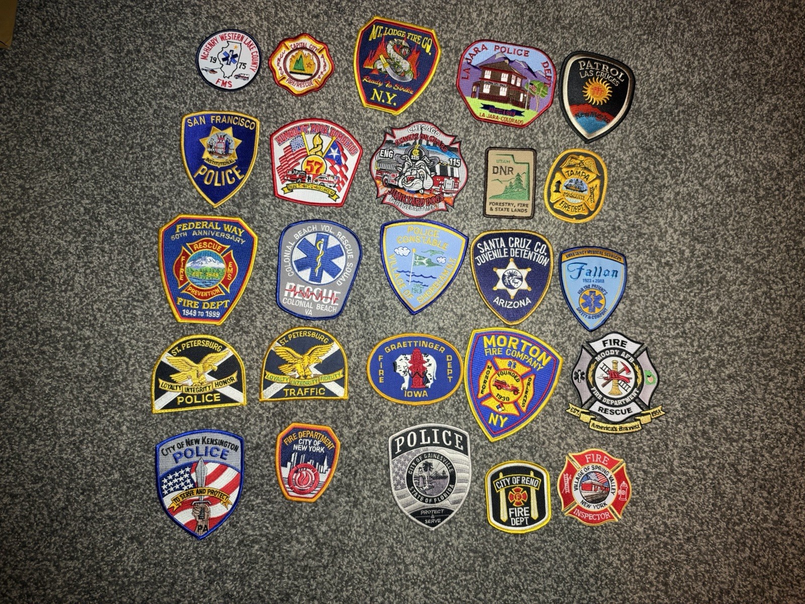 Fire Police EMS Rescue Patch Lot Of 25 Collection Rare NY PA FL IL NV VA CO