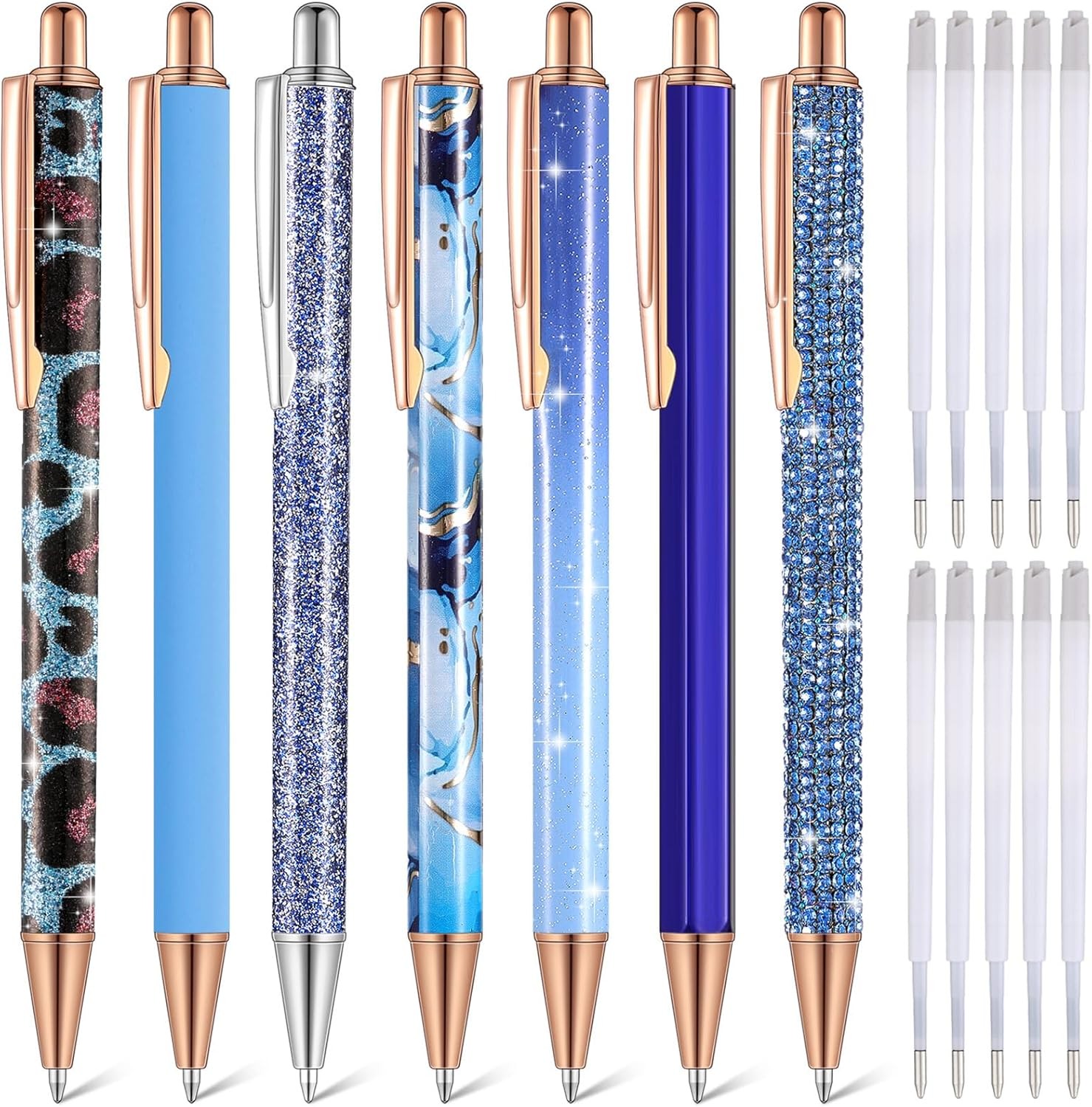 7 Pcs Fancy Pens for Women Cute Sparkly Glitter Pens with 10 Pcs Black Ink Refil 7 Pcs Fancy Pens for Women Cute Sparkly Glitter Pens with 10 Pcs Black Ink Refil