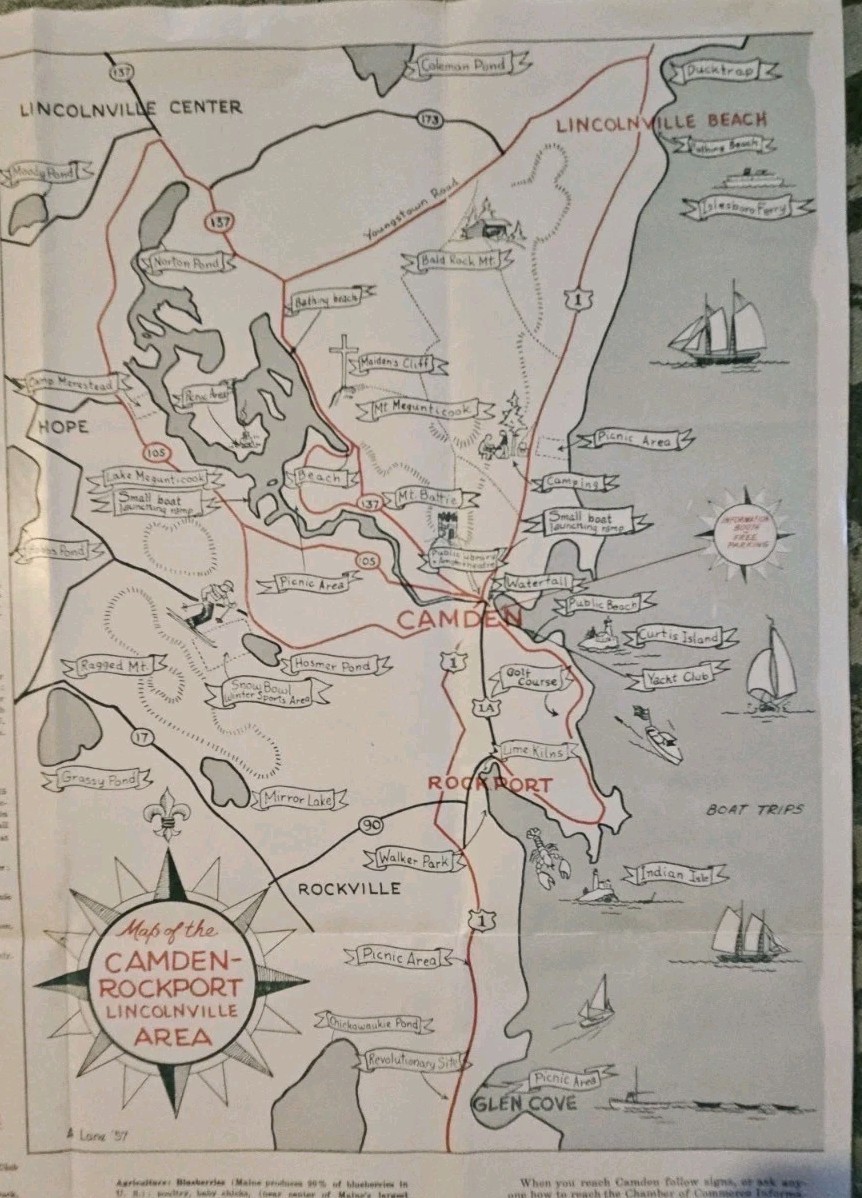 1950s Camden Rockport Maine Brochure MAP
