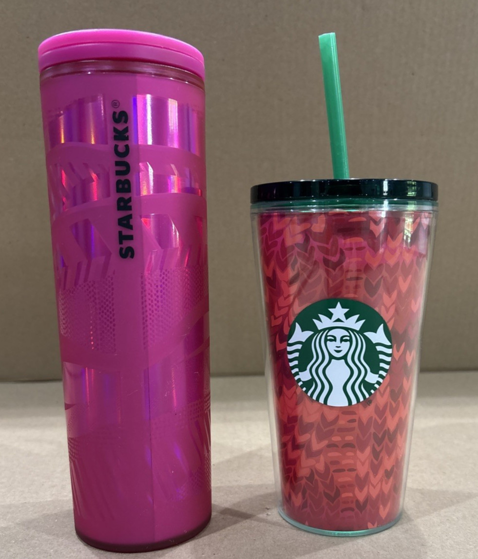 Starbucks Mugs Tumbler 16oz x2 Hot Pink Holiday 2022 Siren New & Used Coffee Tea
