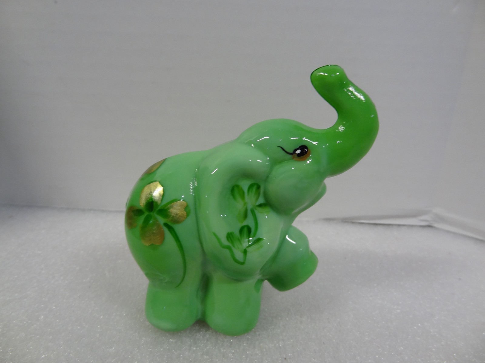Vintage Artist Signed J Fredrick Fenton Chameleon Green Glass Elephant Figurine