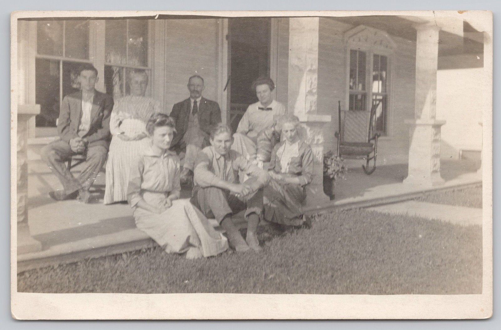 RPPC Seven Named People Relaxing on House Porch Real Photo VTG Postcard