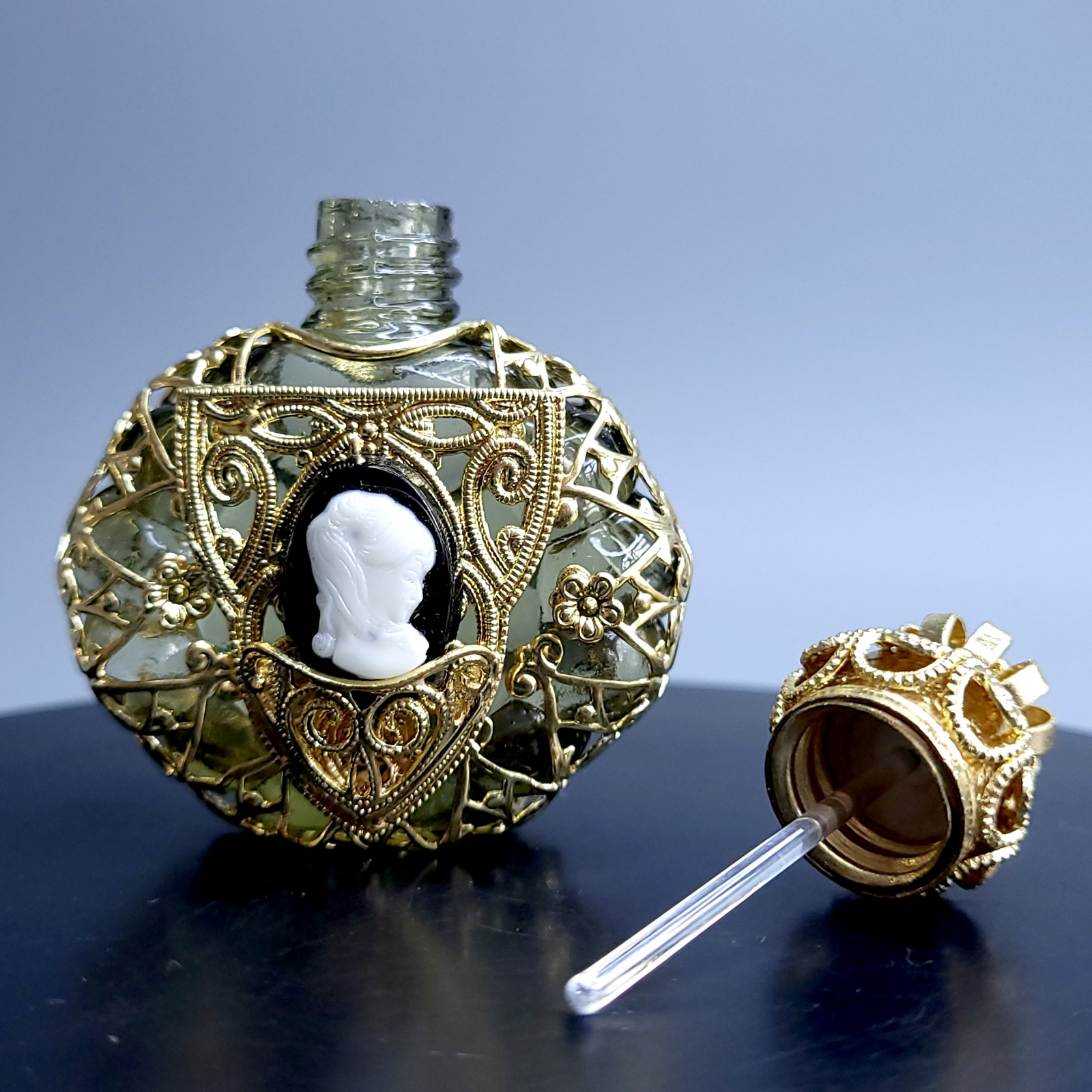 Art Deco Bottle for Perfume with Cameo Czech Glass Collectible Vial