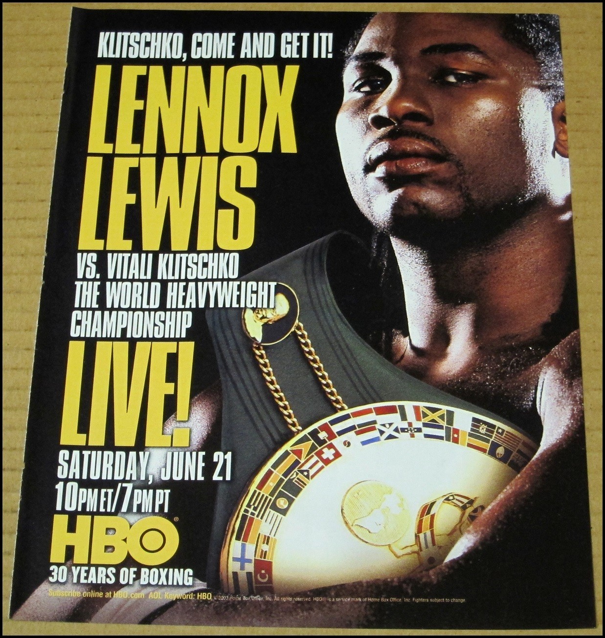 2003 Lennox Lewis vs Vitali Klitschko HBO Print Ad Boxing Advertisement Vintage