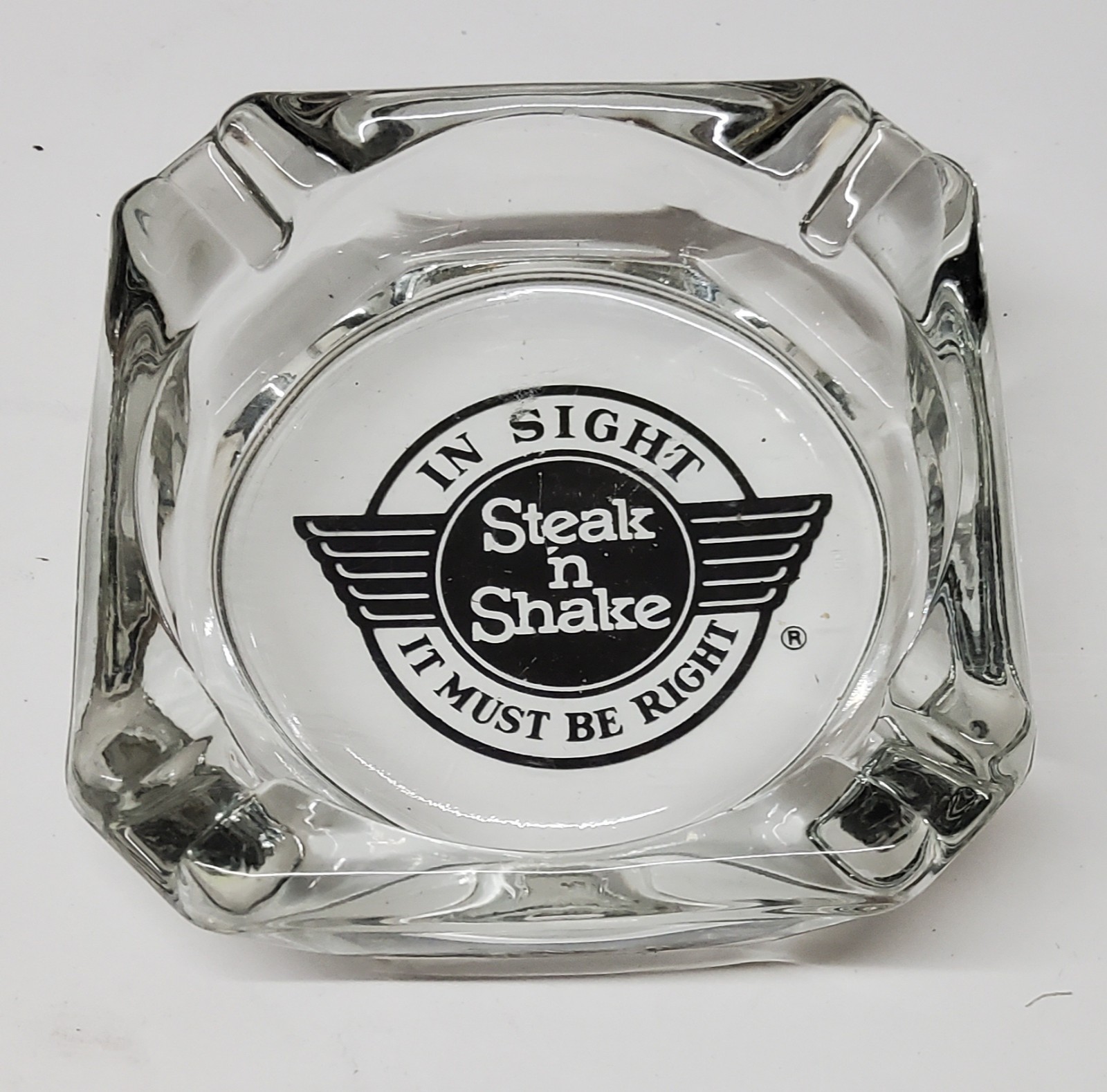 Vintage Steak N Shake Glass Marketing Ashtray