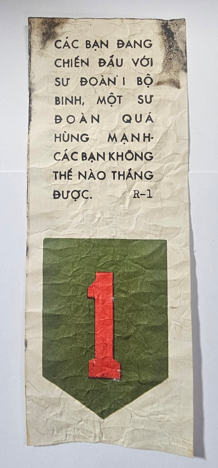 Vietnam War Propaganda Leaflet from the US 1st Infantry Division