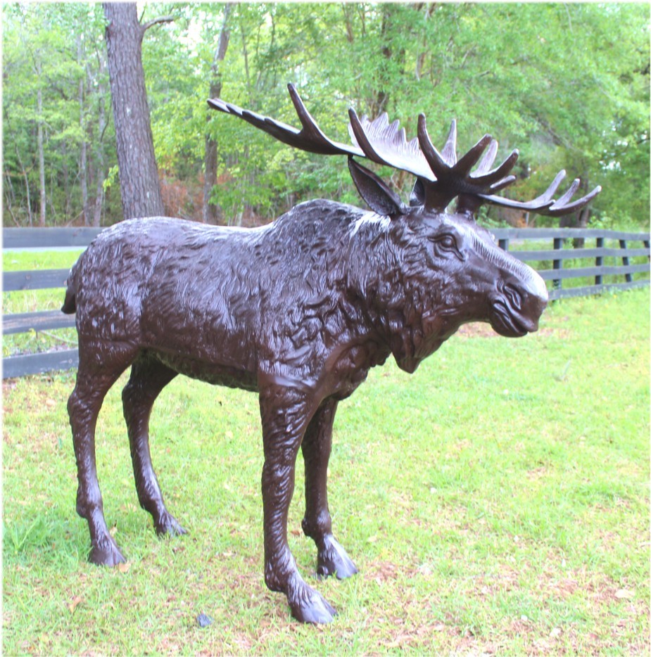 Alaskan Life-Size Moose Sculpture with Huge Antlers 64 Inch Tall - Bronze Finish