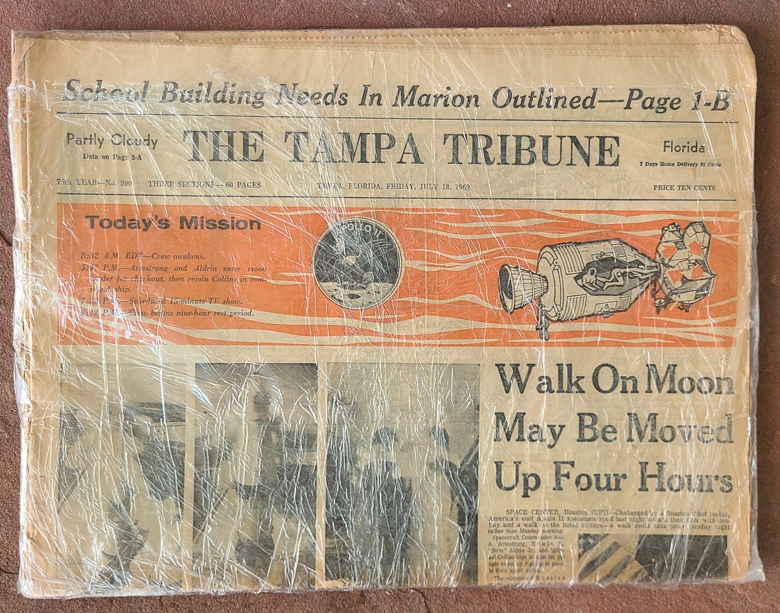 Tampa Tribune July 18 1969 Original Newspaper Apollo 11 Moon Mission