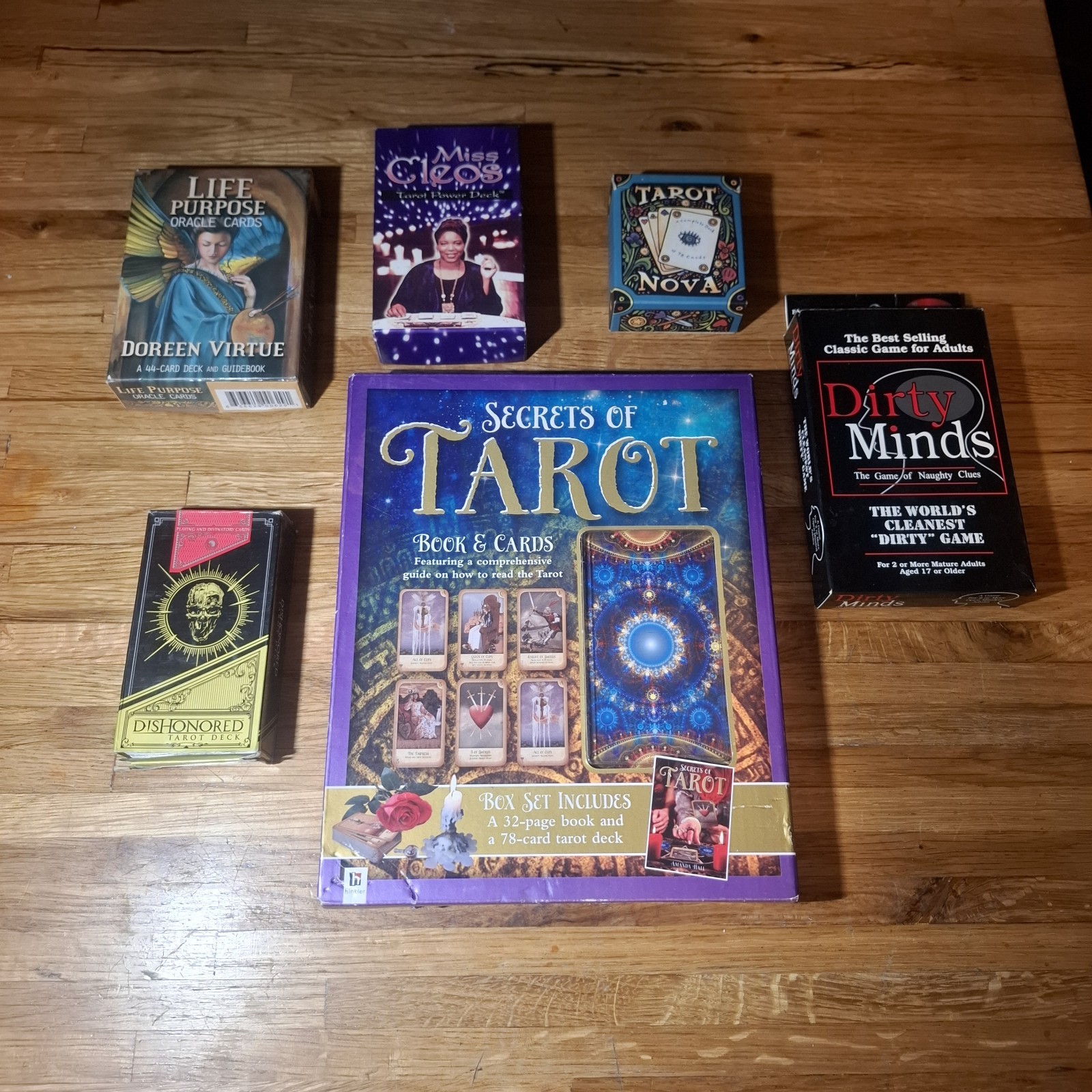 Secrets of tarot cards lot Miss Cleo Doreen virtue nova dirty minds game