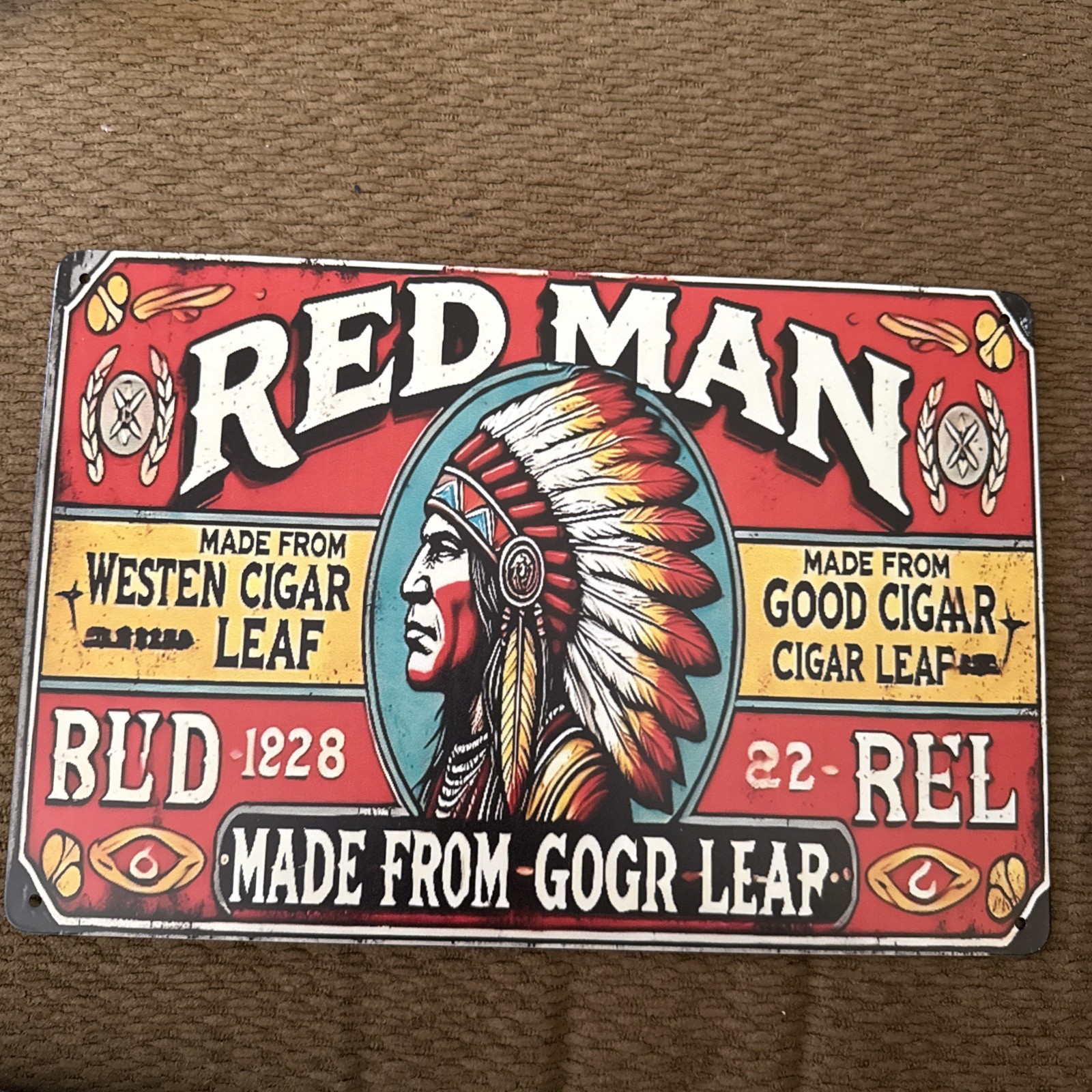 Love This “Red Man” Good Cigar Leaf Metal Tin 7.8”x11.9” Love This “Red Man” Good Cigar Leaf Metal Tin 7.8”x11.9”
