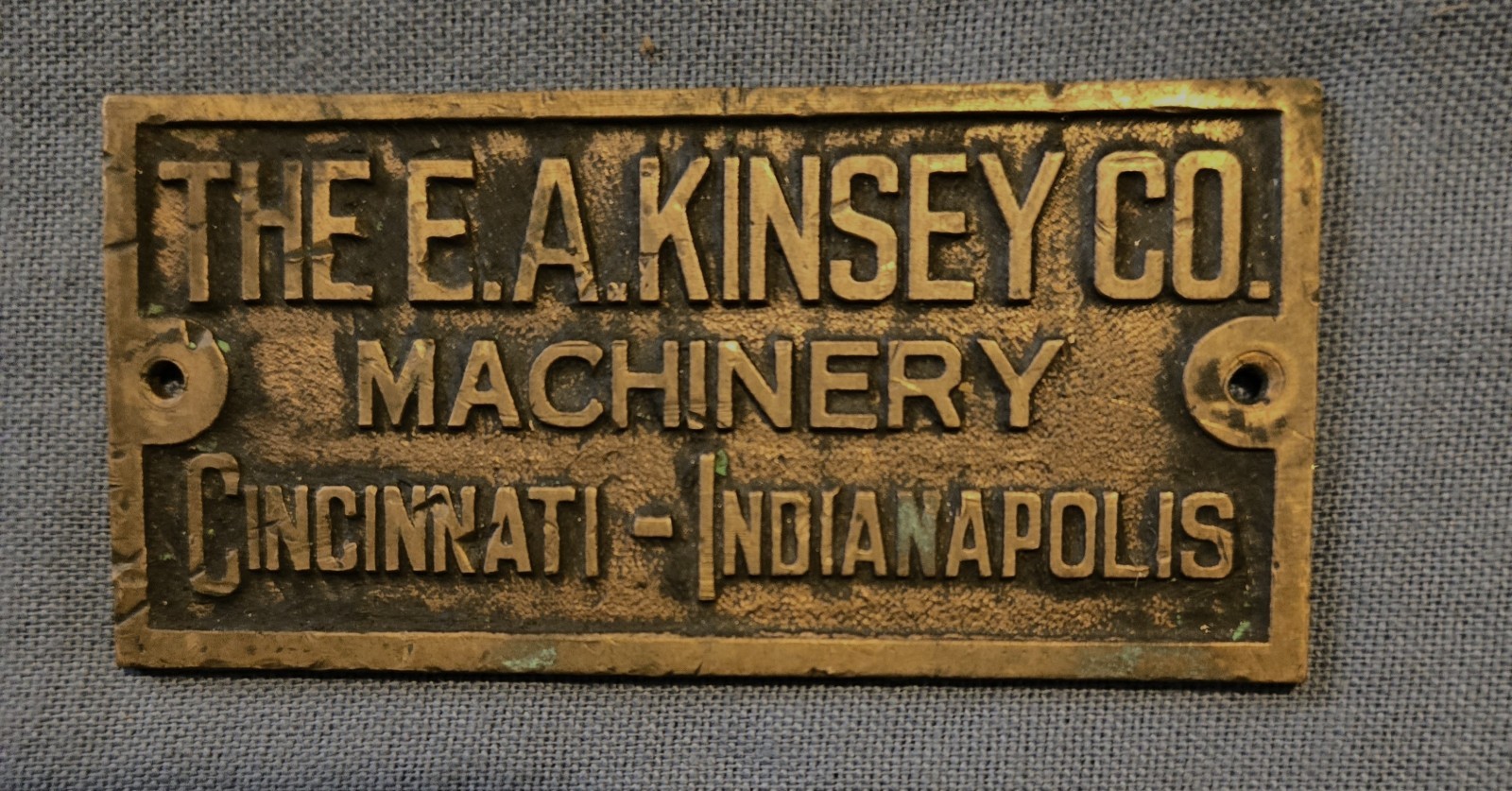Antique E. A. Kinsey Co Machinery Brass Plaque Cincinnati Indianapolis 