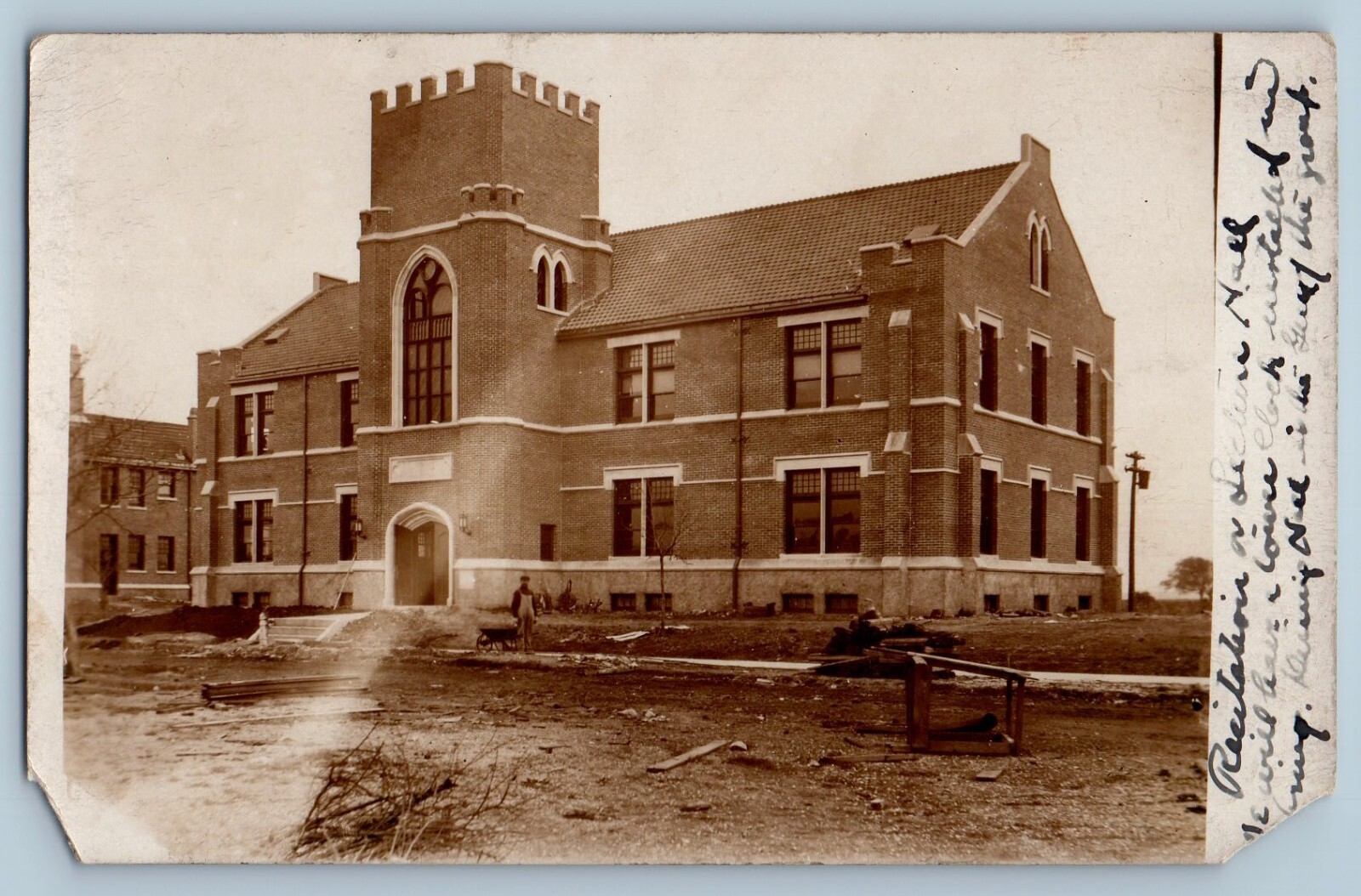 Maywood Illinois IL Postcard RPPC Photo Lecture Hall Construction c1910\'s Posted Maywood Illinois IL Postcard RPPC Photo Lecture Hall Construction c1910\'s Posted