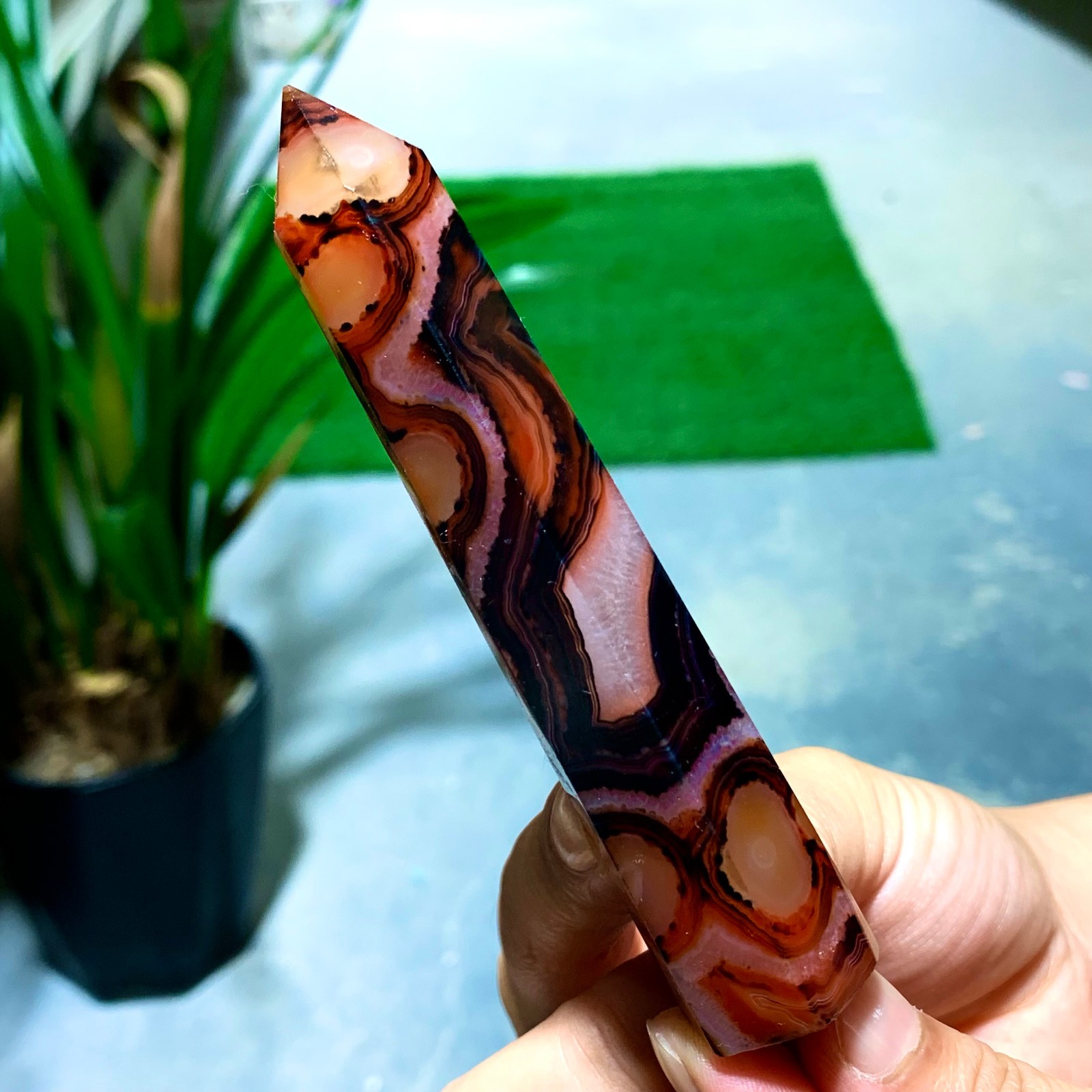 91G Natural and beautiful agate obelisk crystal tower for healing