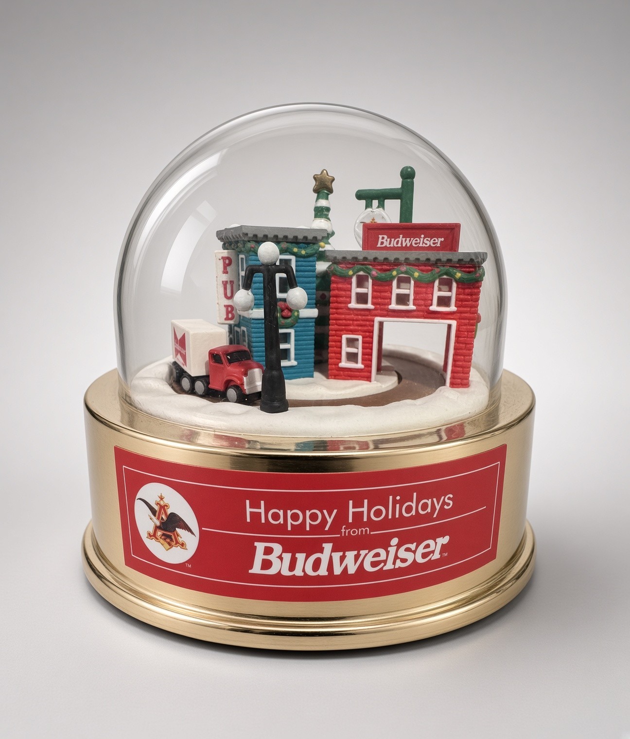 1996 Budweiser ERTL Vintage Crossroads Musical Christmas Globe 1236GX Works