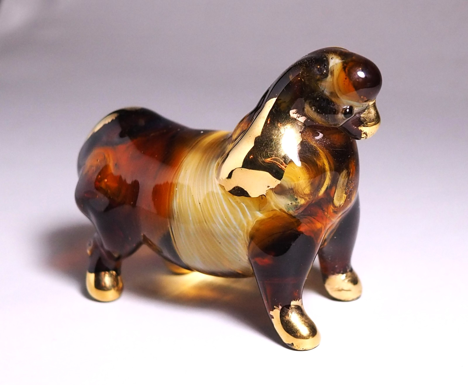 Amber Pekingese dog figurine handmade blown glass art figurine 3